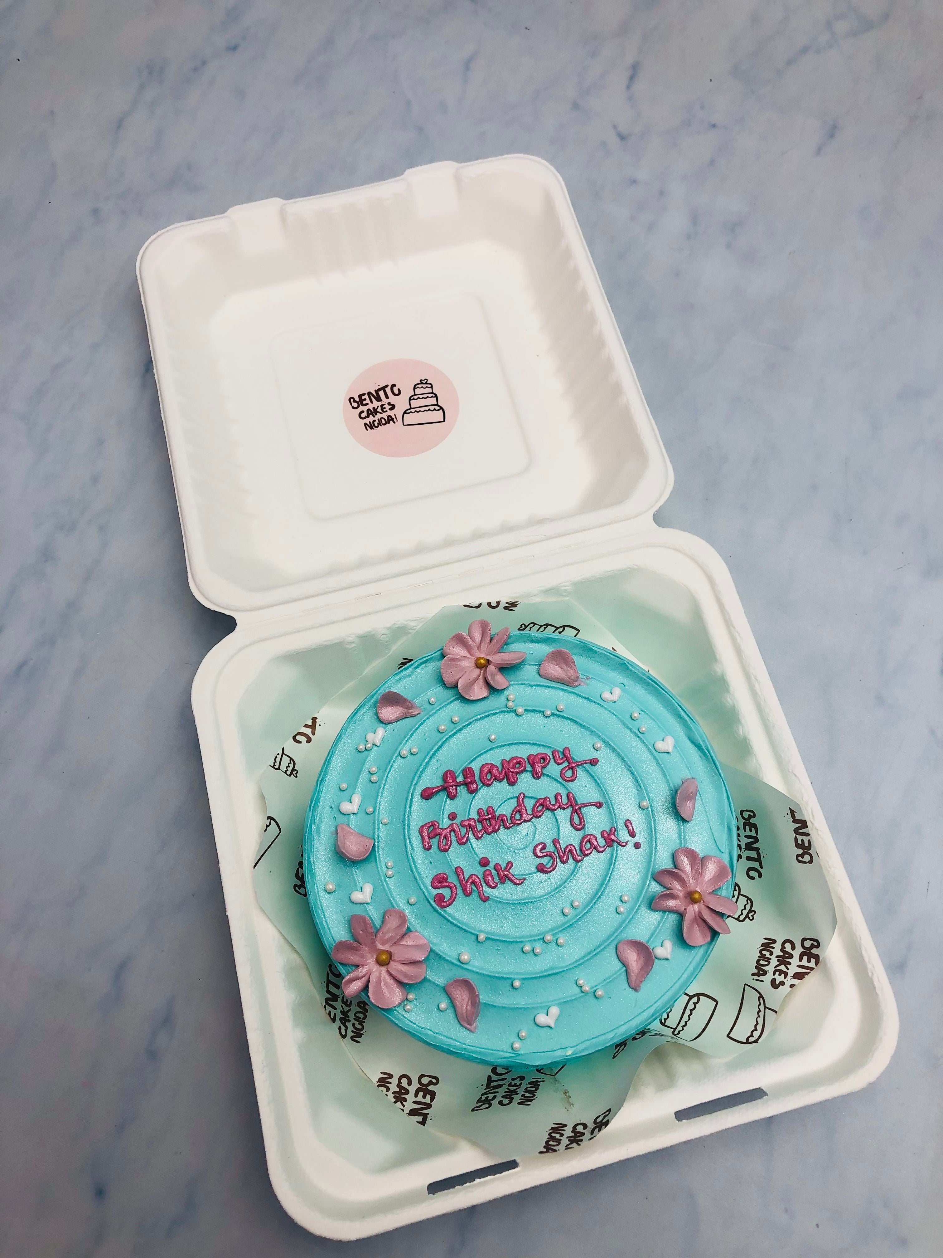 Dazzling Florals Theme Blue Bento Cake 2