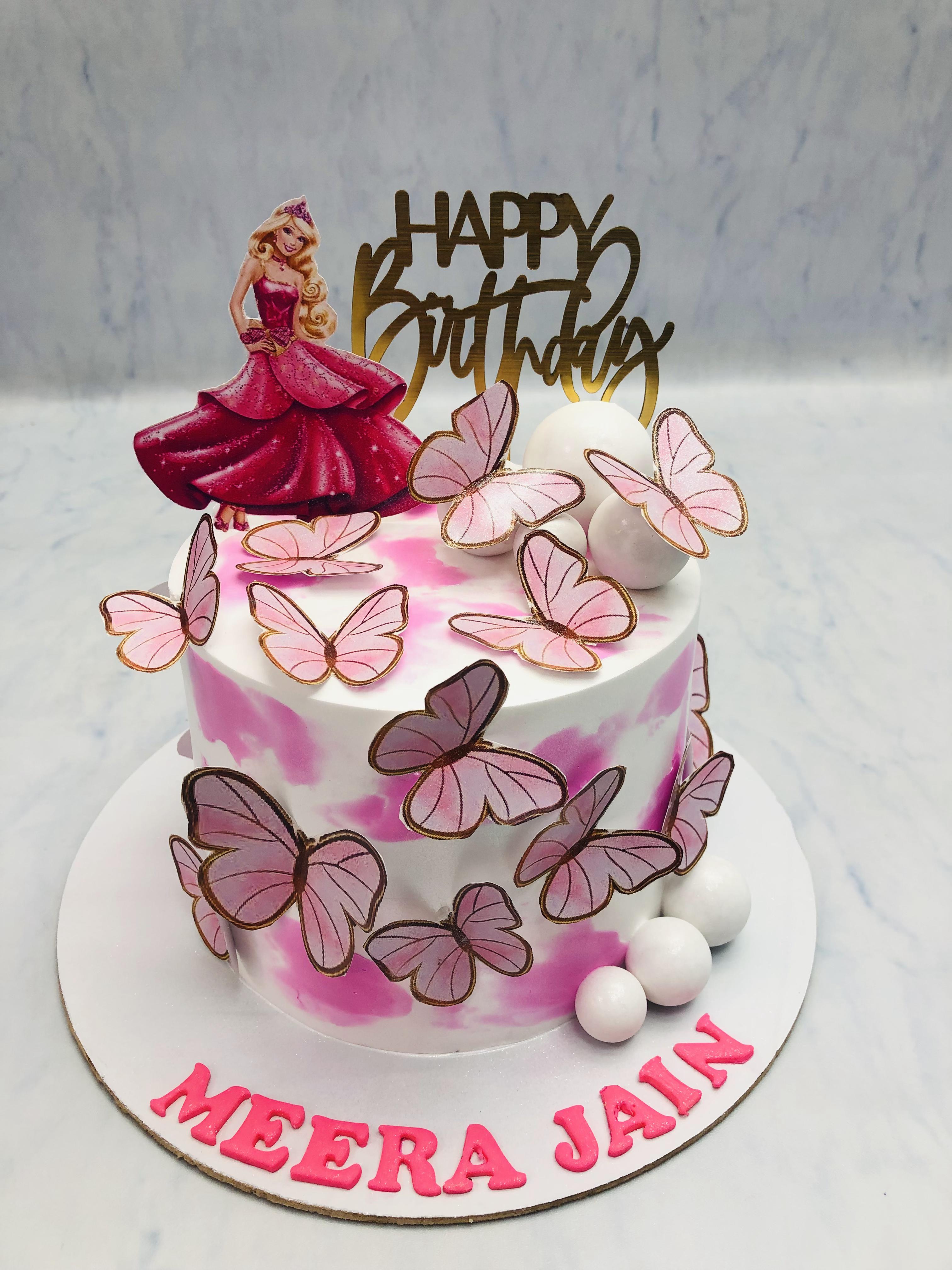 Beautiful Pink Butterflies Birthday Cake