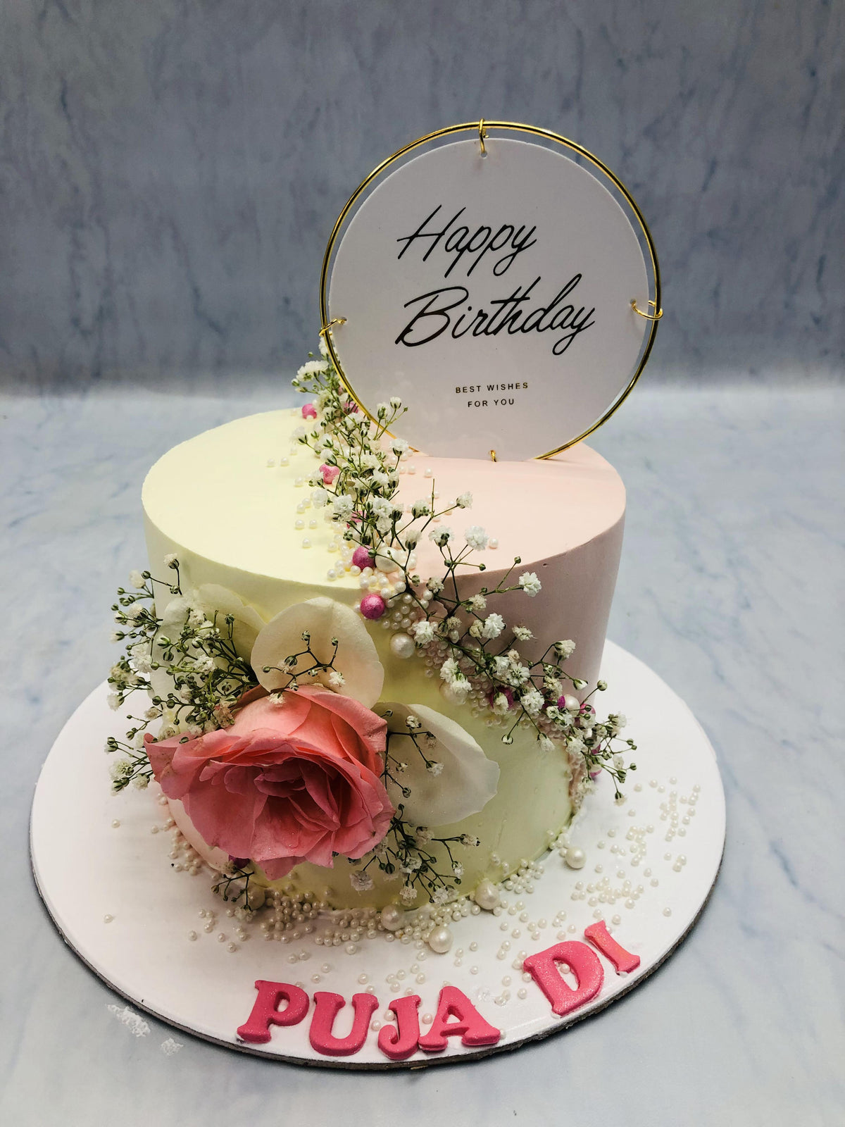 Dual Color Cake with Flowers