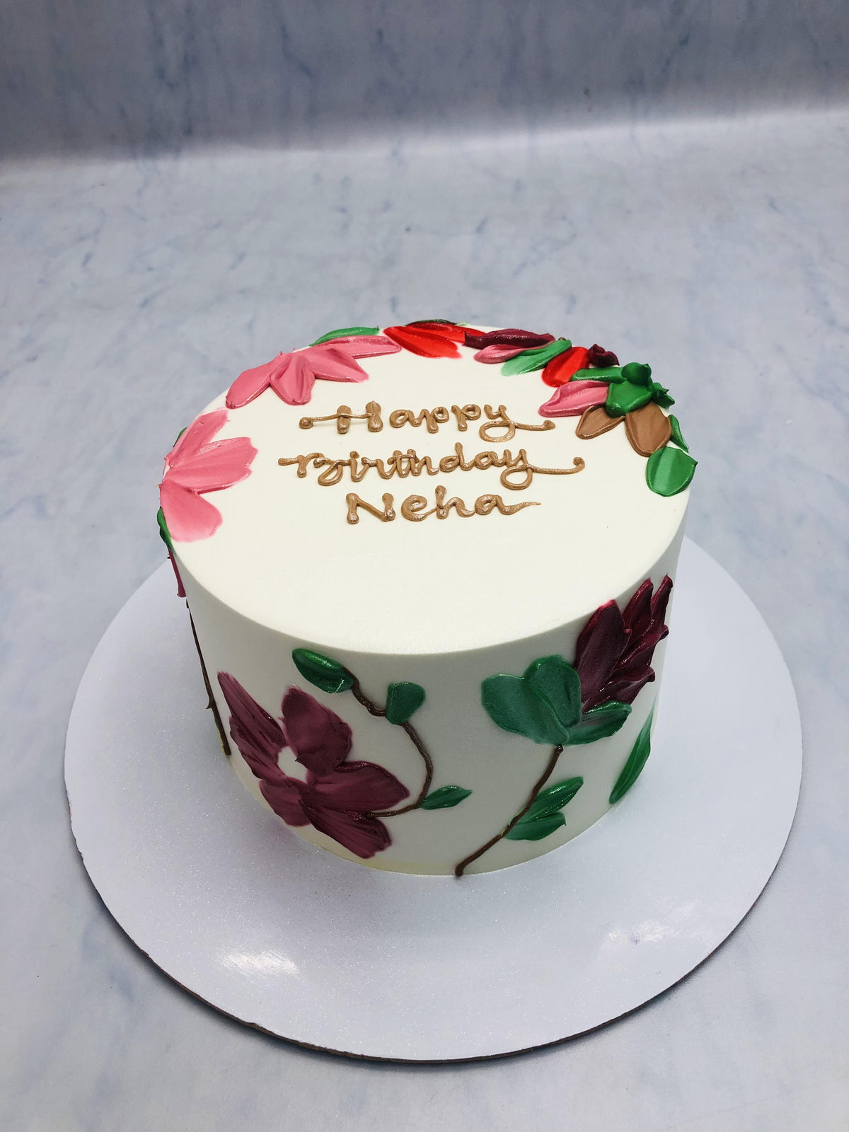 Beautiful Florals on Basic White Cake