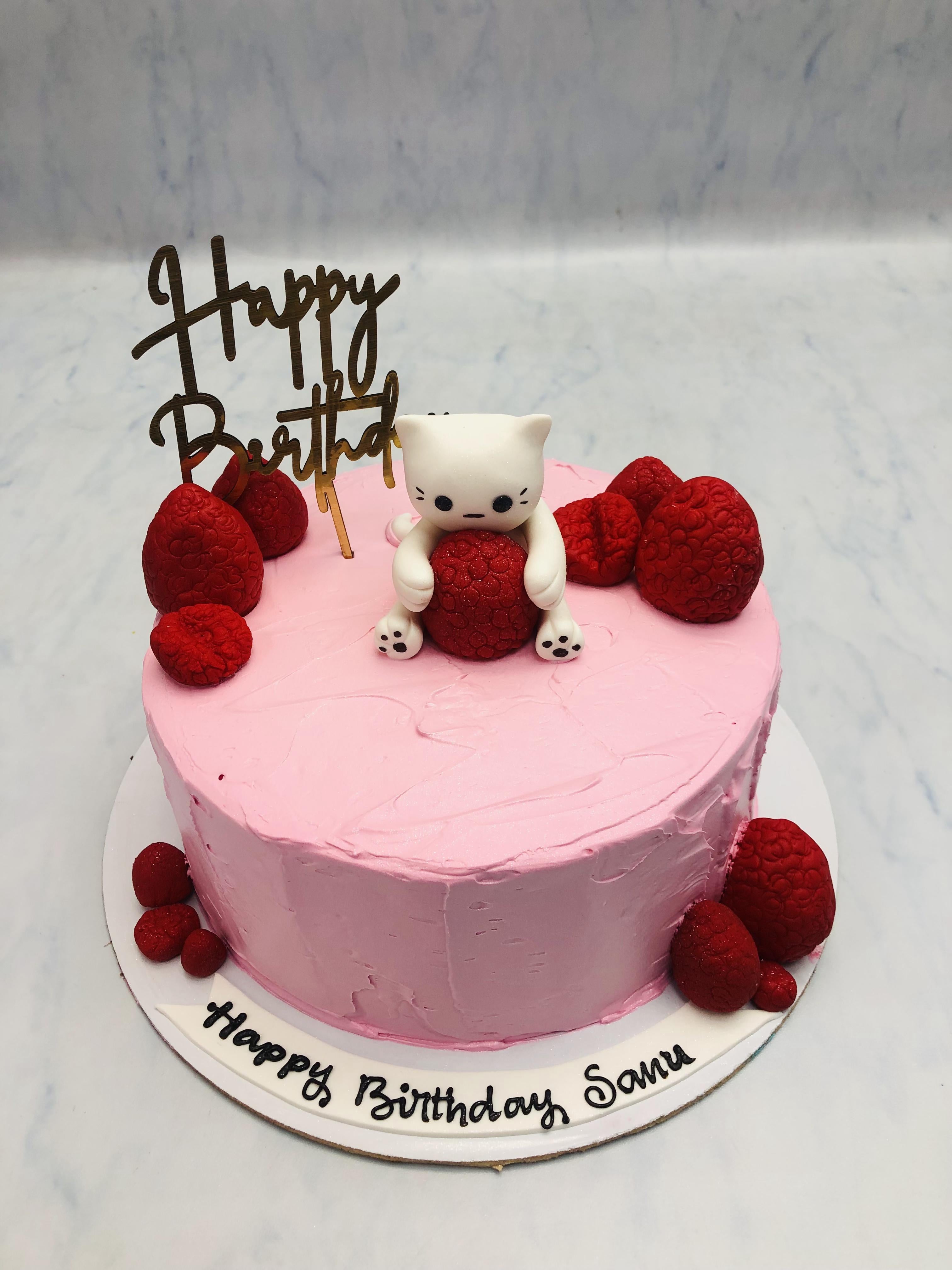 Cute Cat Pink Birthday Cake
