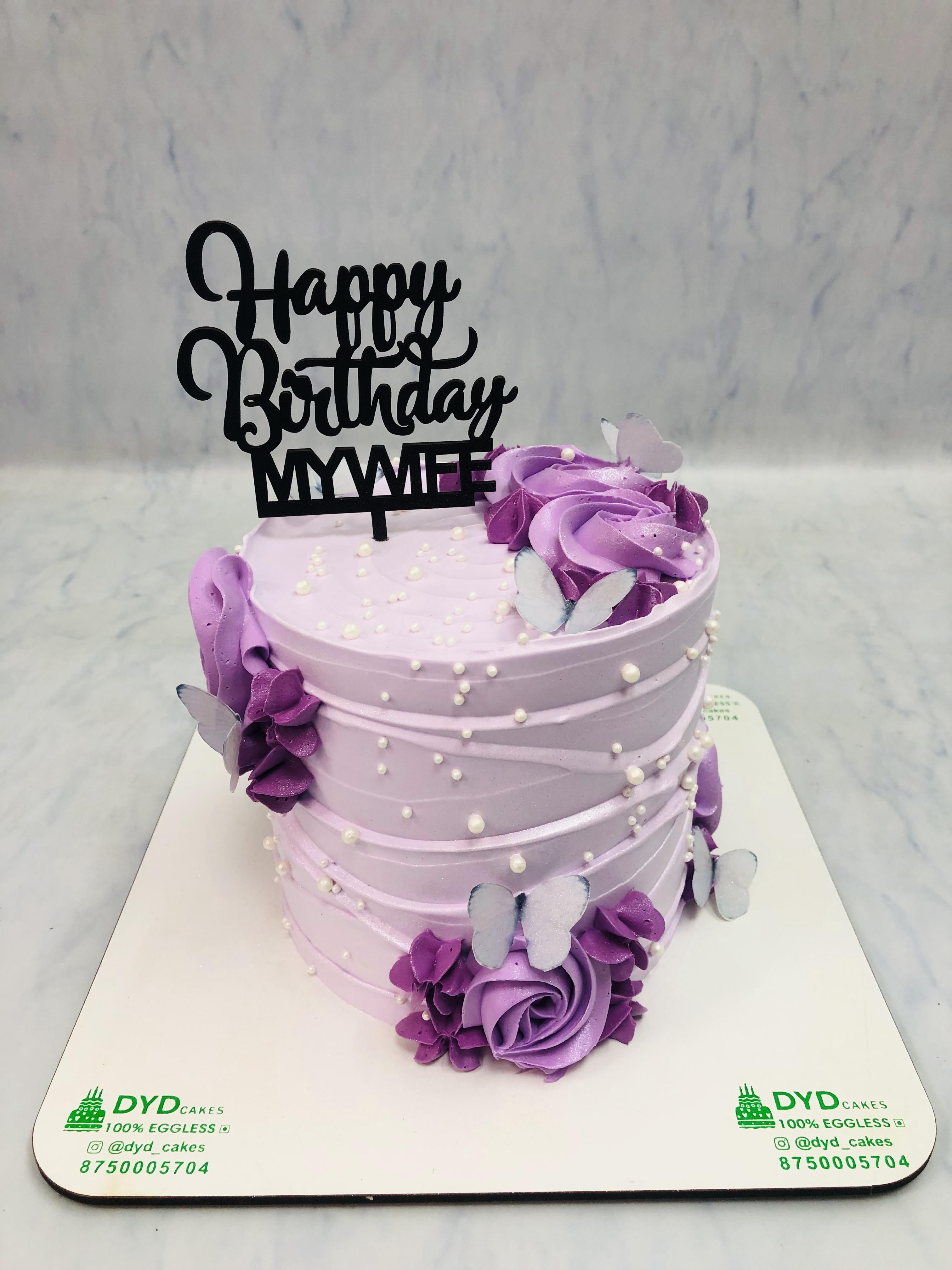 Purple Butterflies and Flowers Birthday Cake