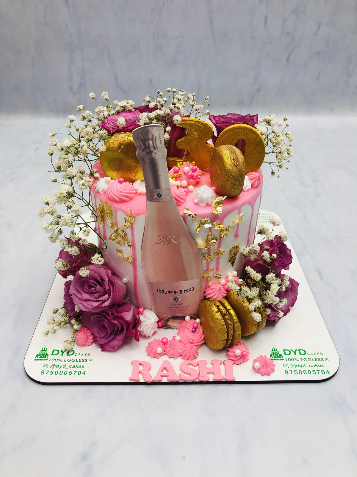 Magenta Roses on White Pink Cake