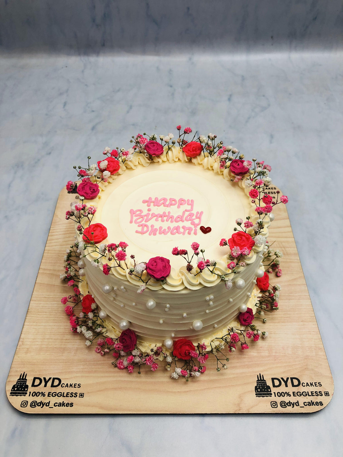 Peach Color Cake with Beautiful Flowers