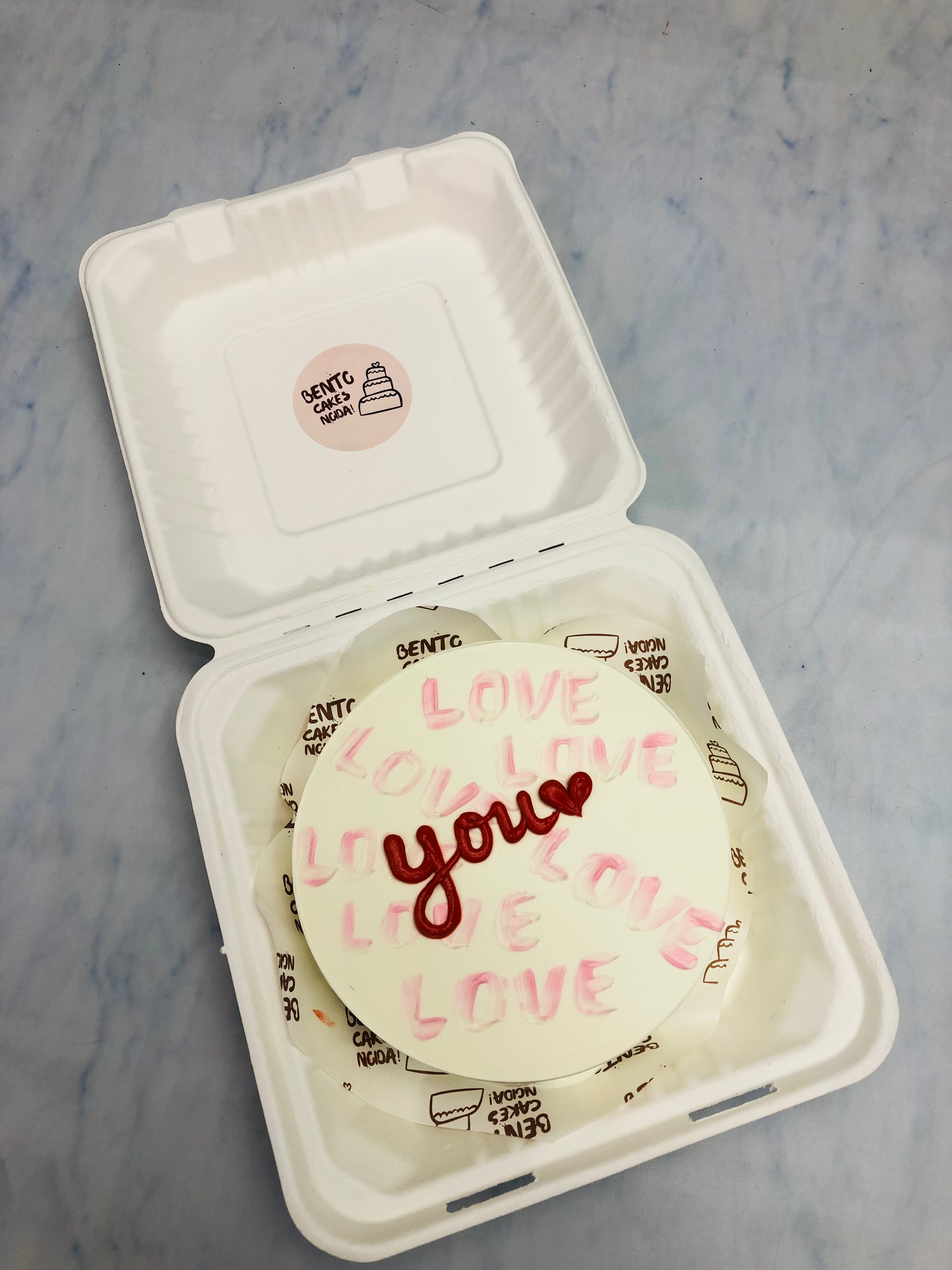 Love You Theme white Bento Cake