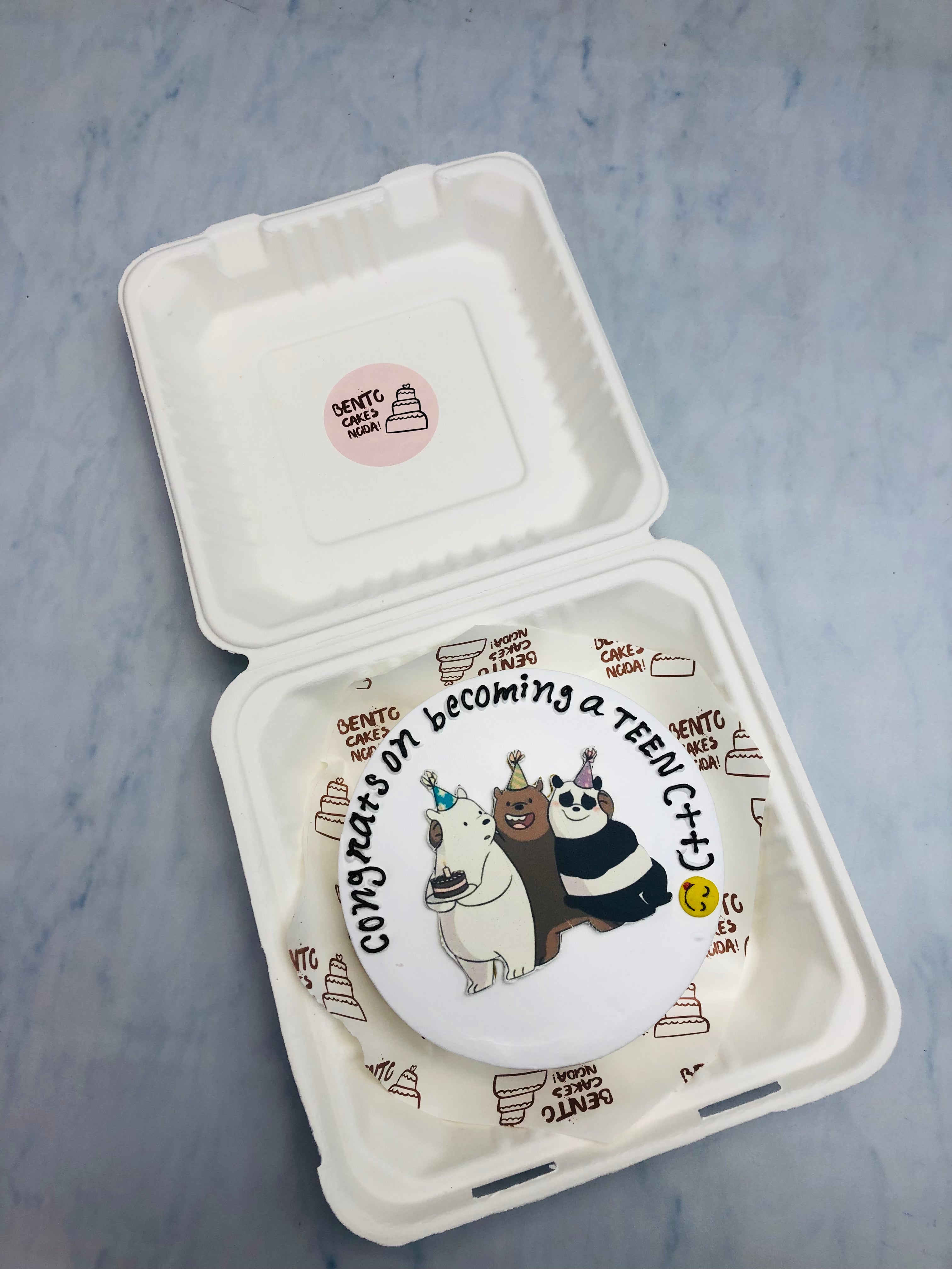 Teen Bear Theme White Bento Cake