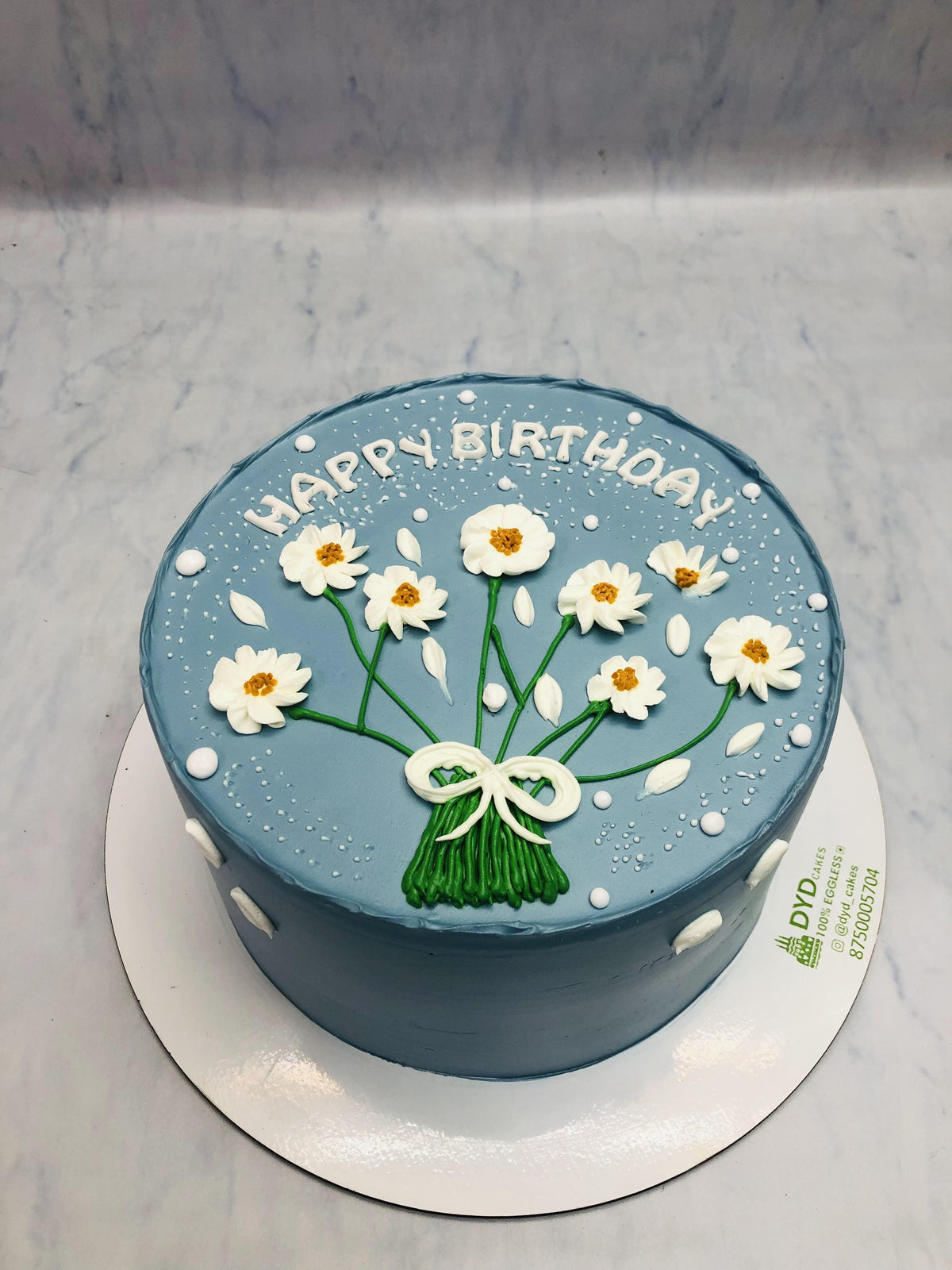 Little Flowers on Sky Blue Cake
