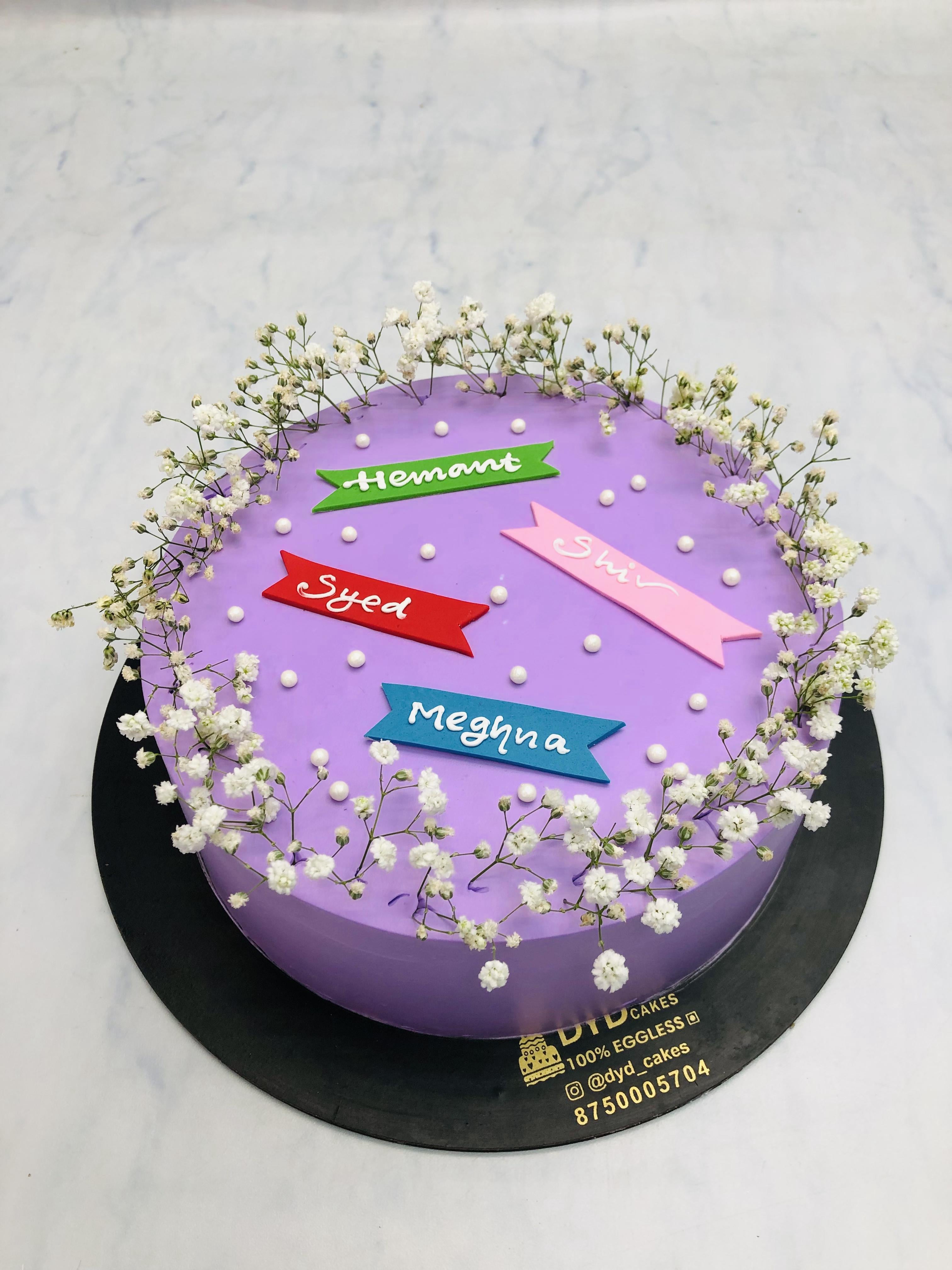 Purple Cake with White Florals