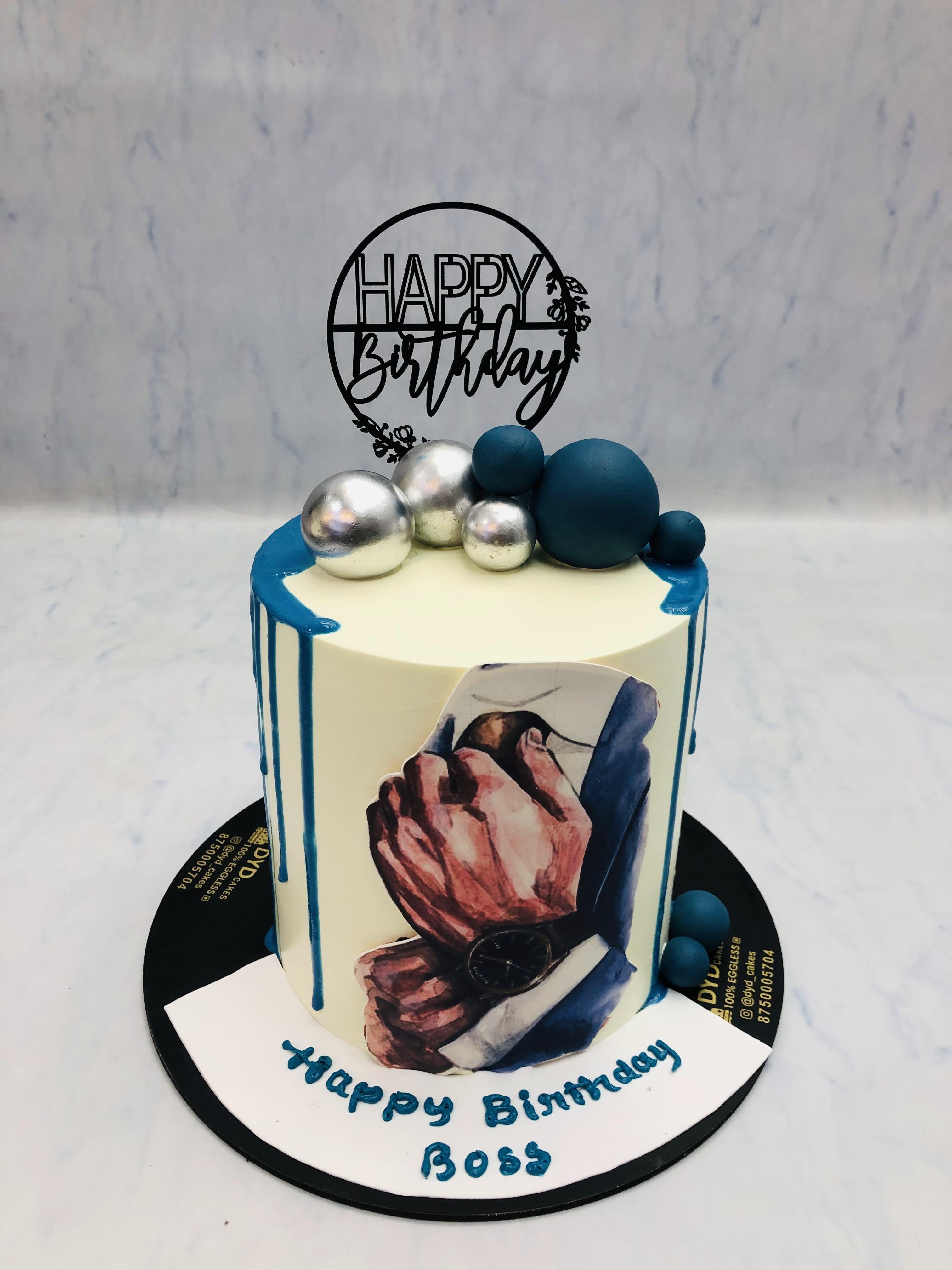 Boss Birthday Theme Blue White Cake