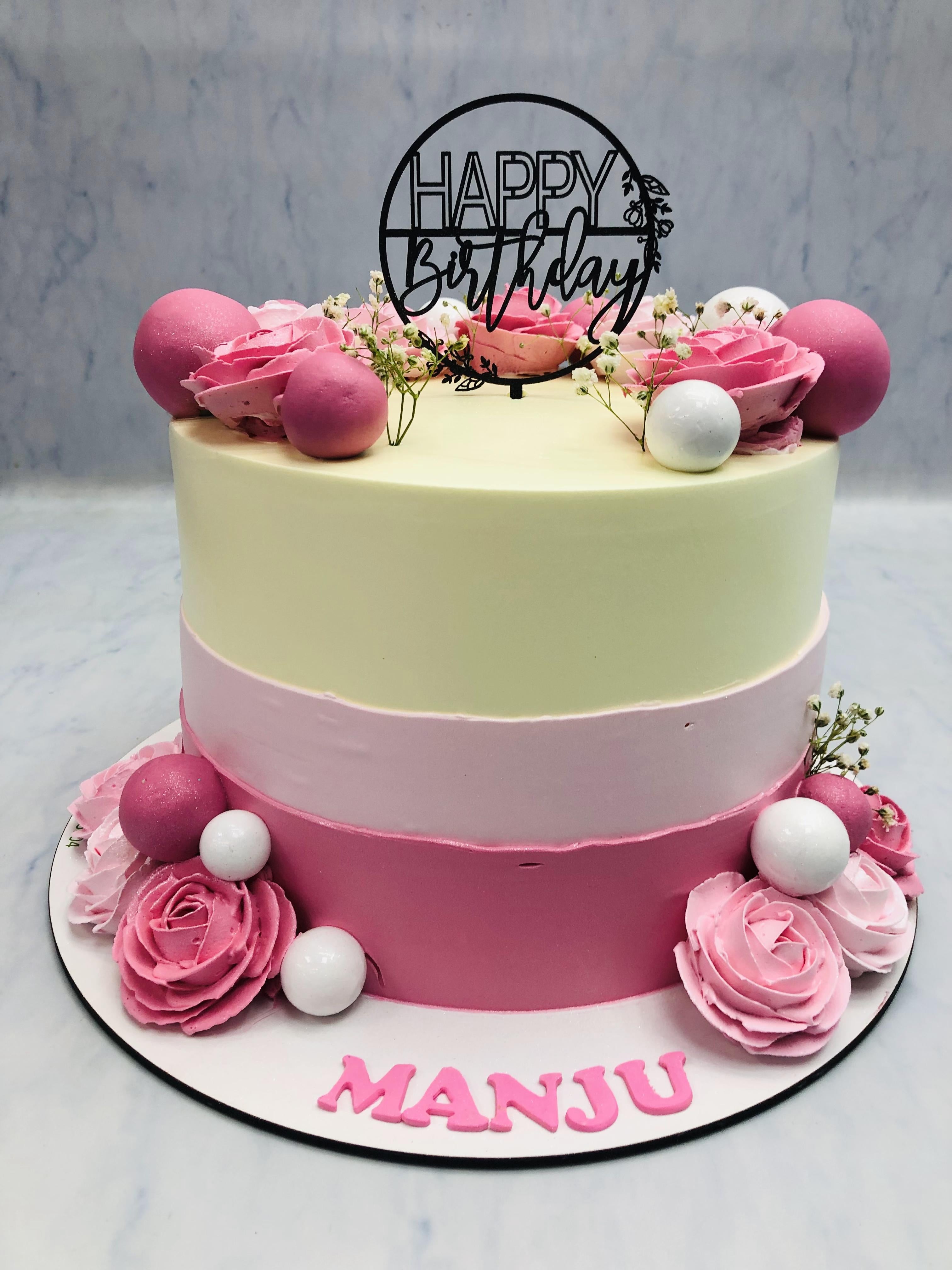 Pink & White Flowers Cake