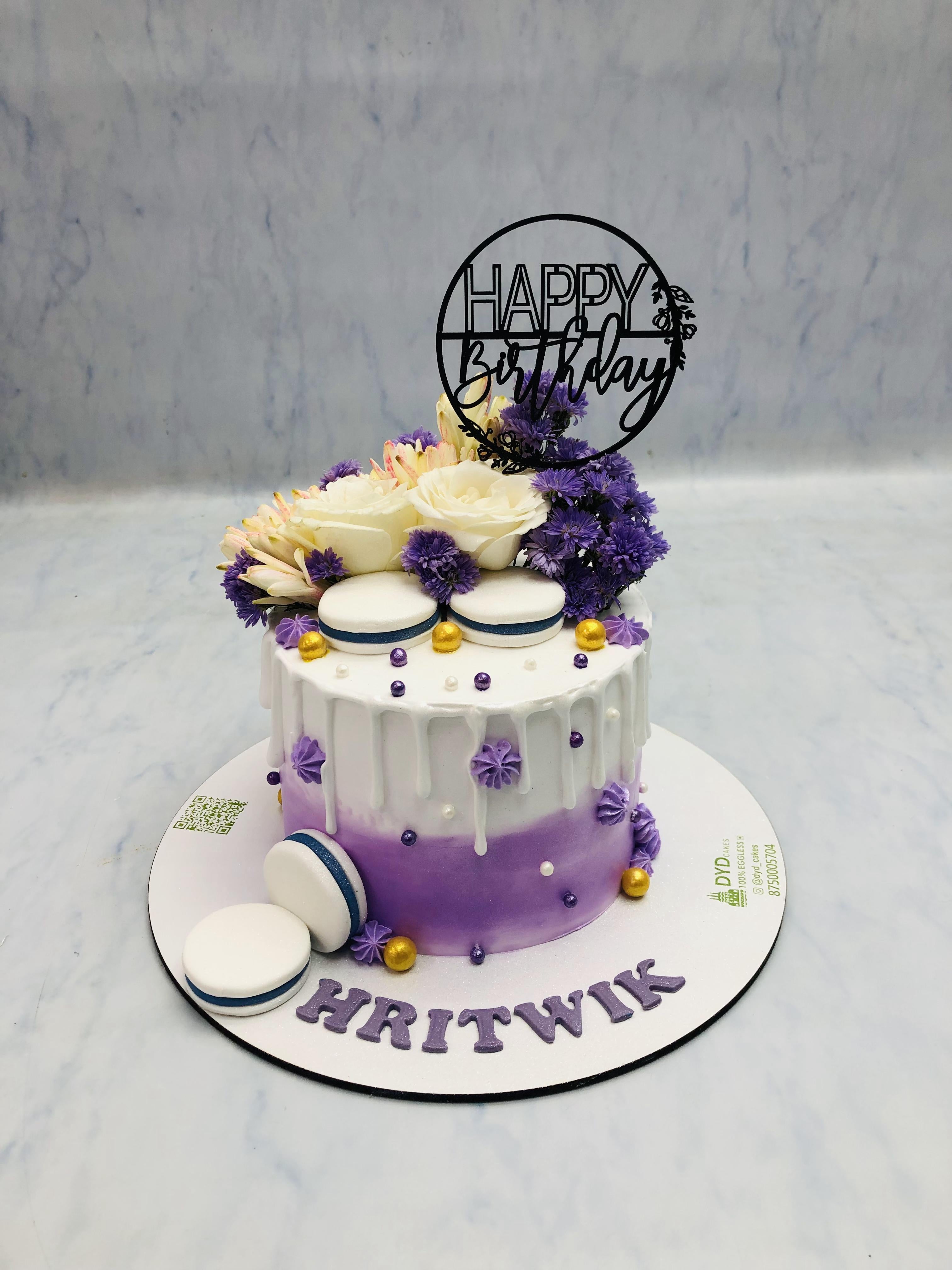 White Blue Flowers On White Blue Cake