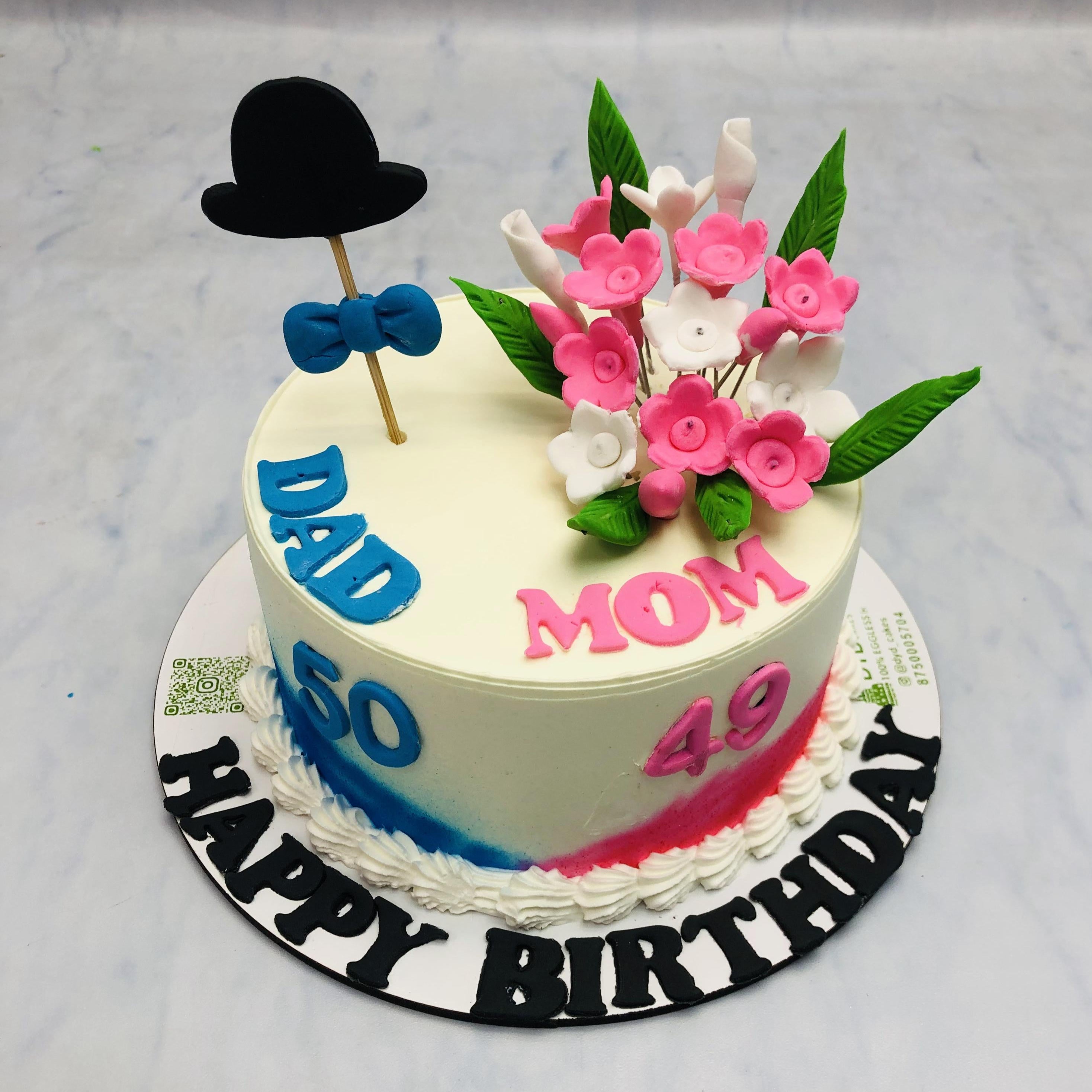 White Blue Pink Theme Cake