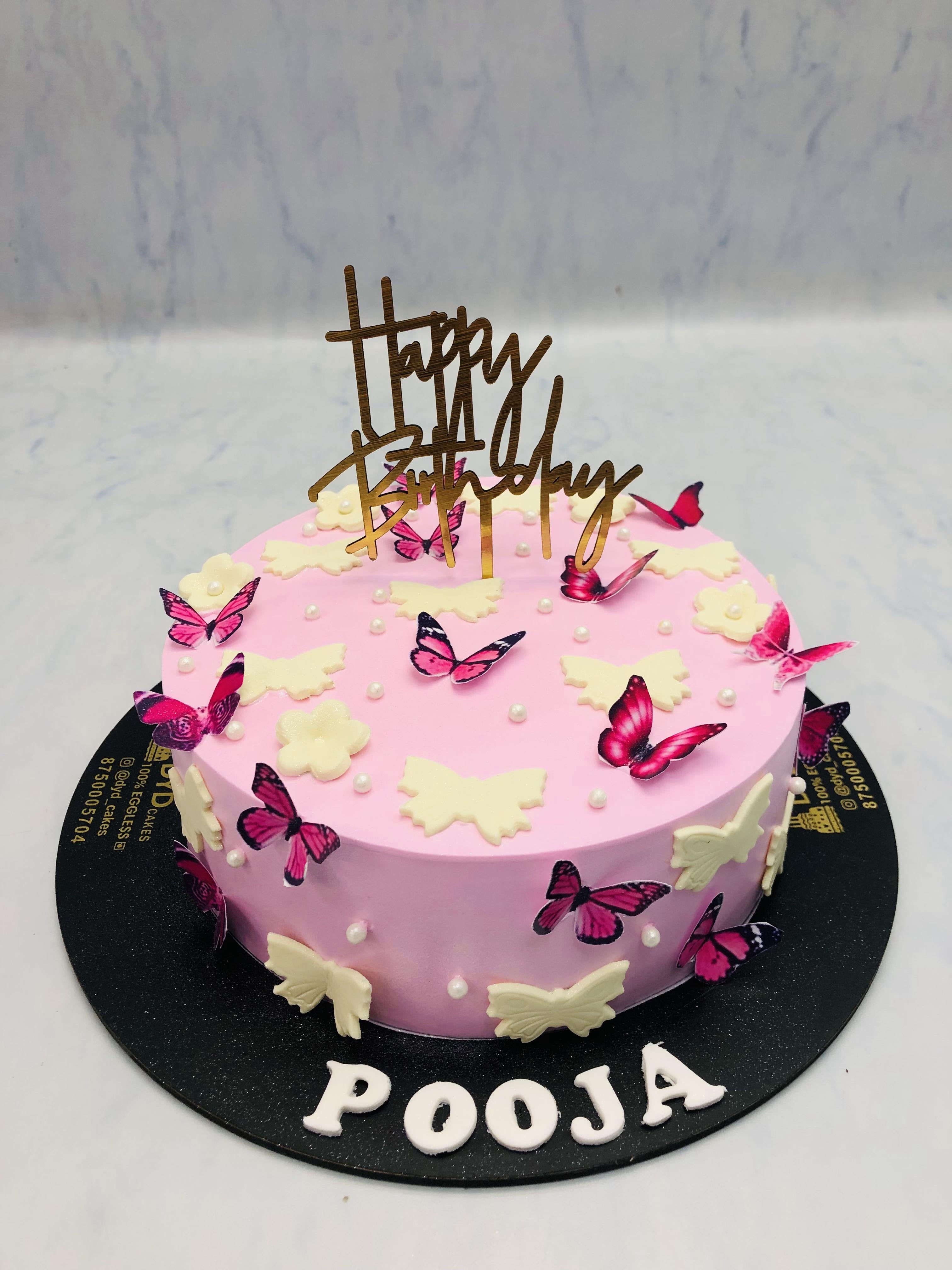 Beautiful White Pink Butterflies Cake