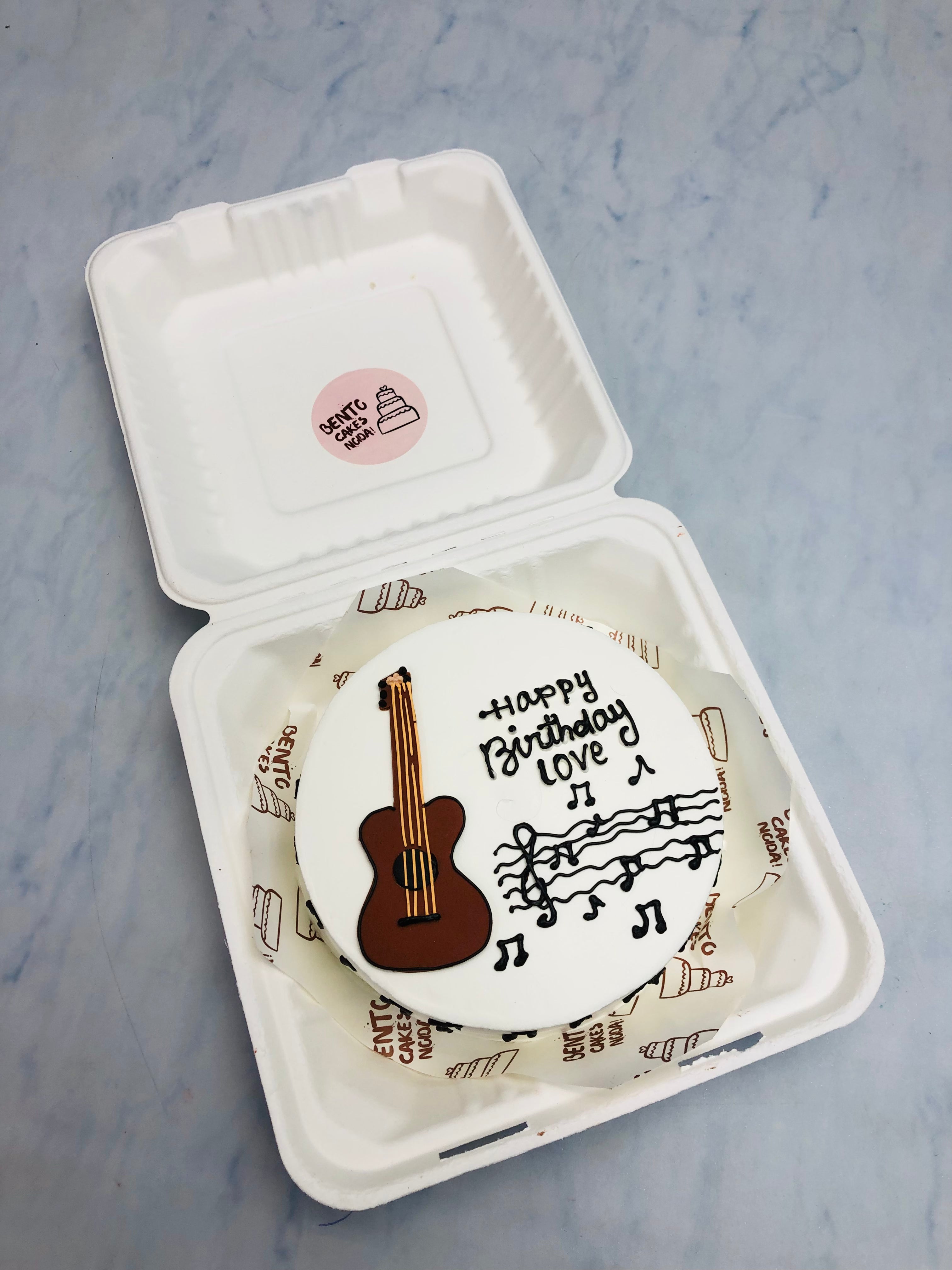 Guitar Theme White Bento Cake