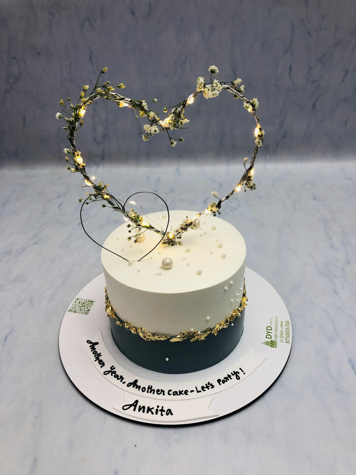 Lighting Heart Floral Black White Cake
