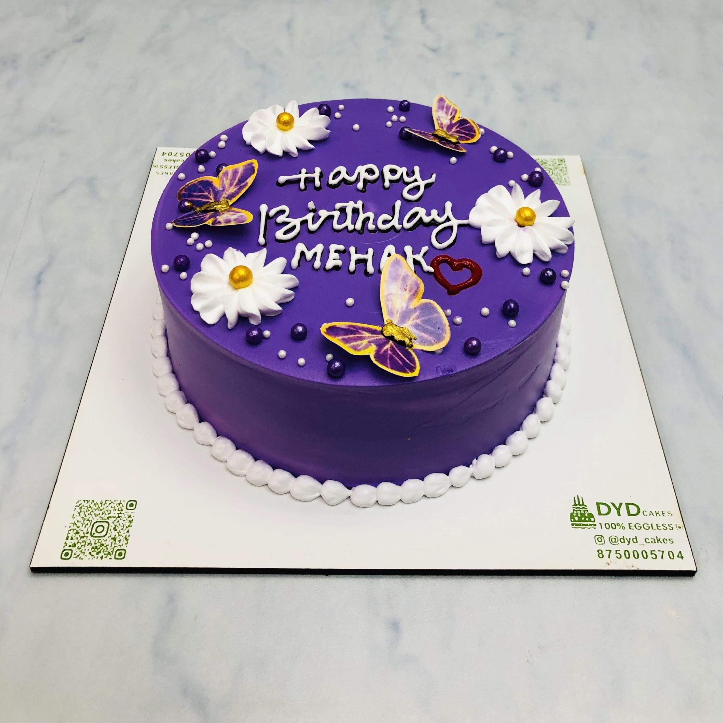Purple Cake with Butterflies and Flowers