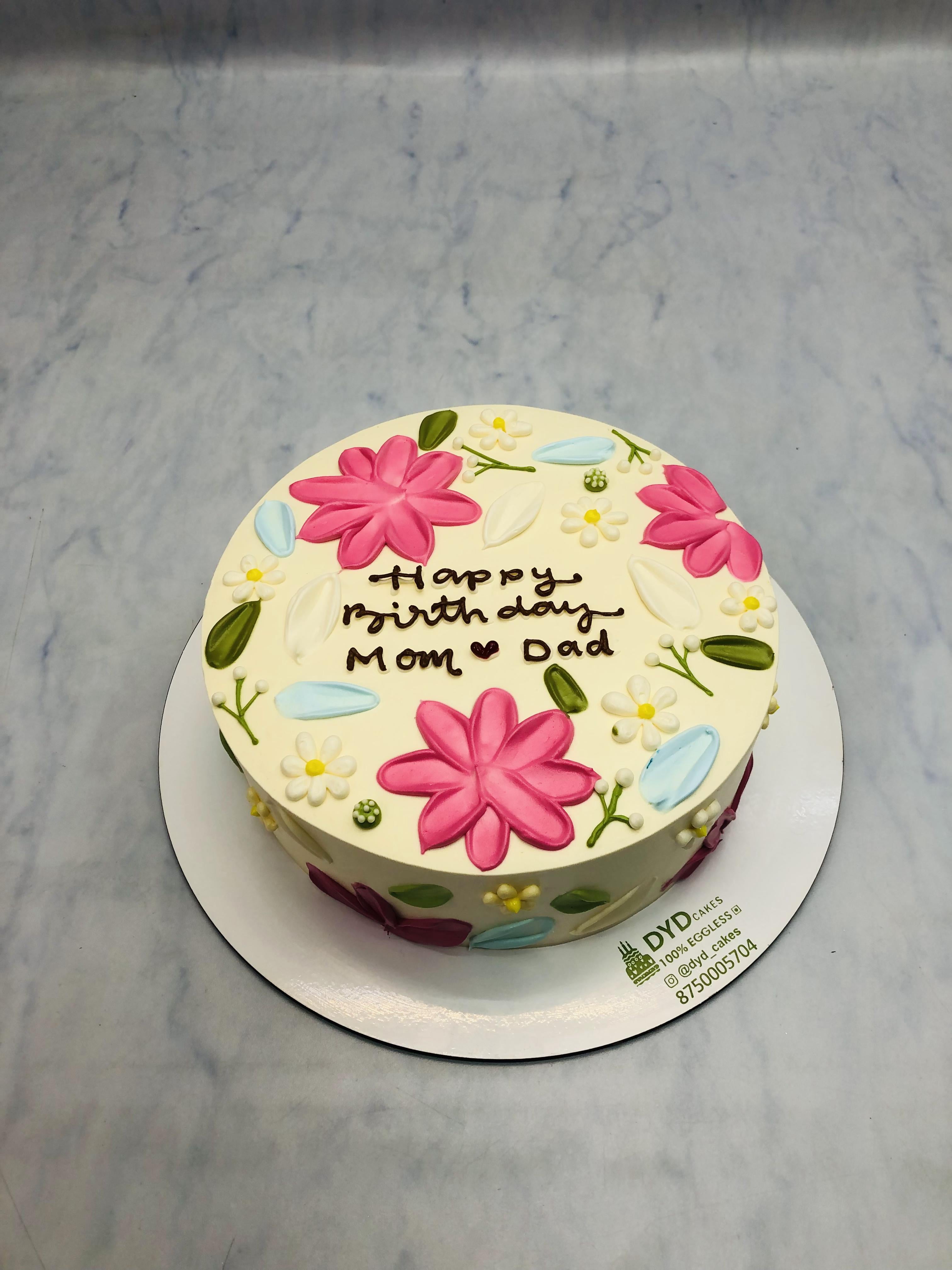 Multicolor Florals on Light Yellow Cake