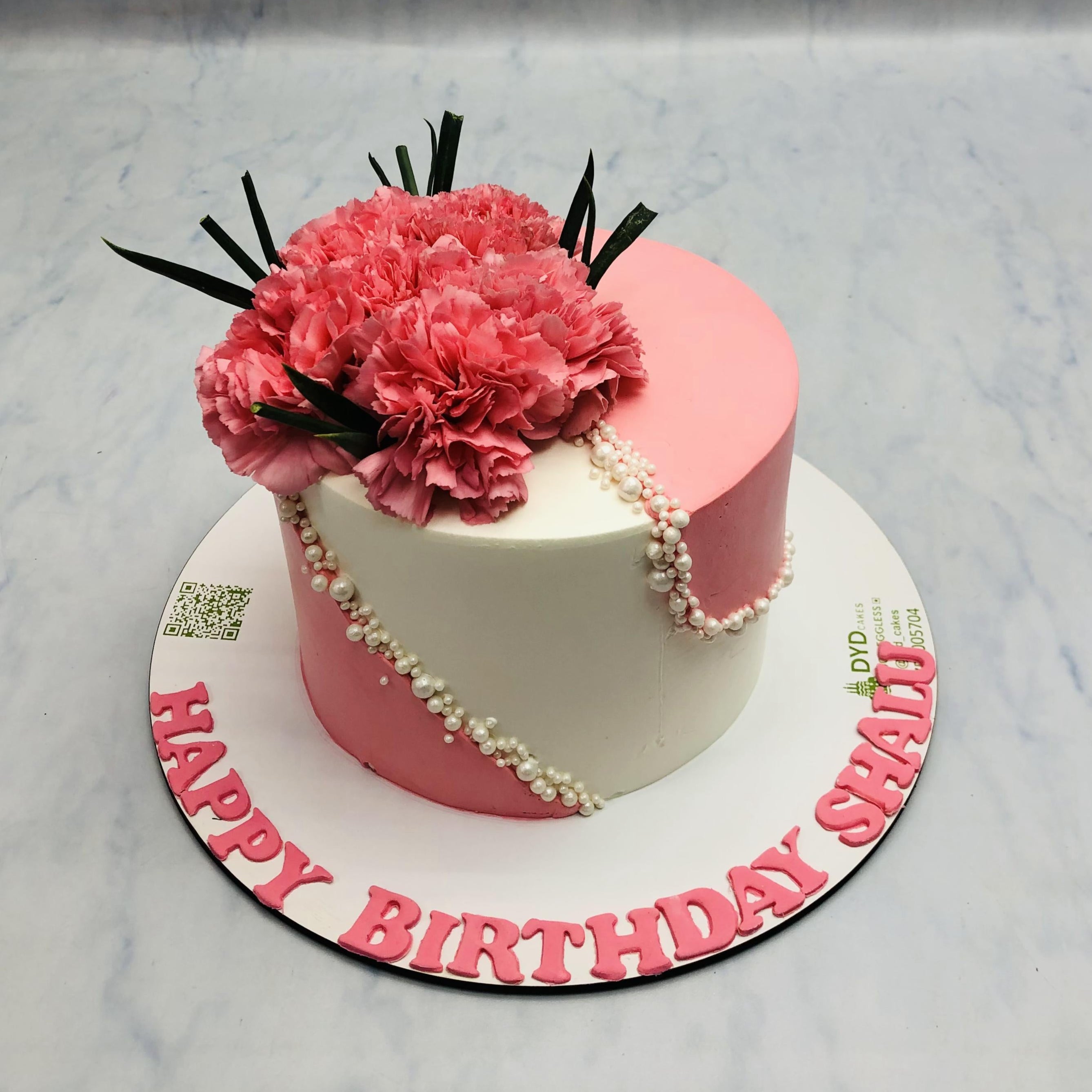Pink White Combination Cake With Floral