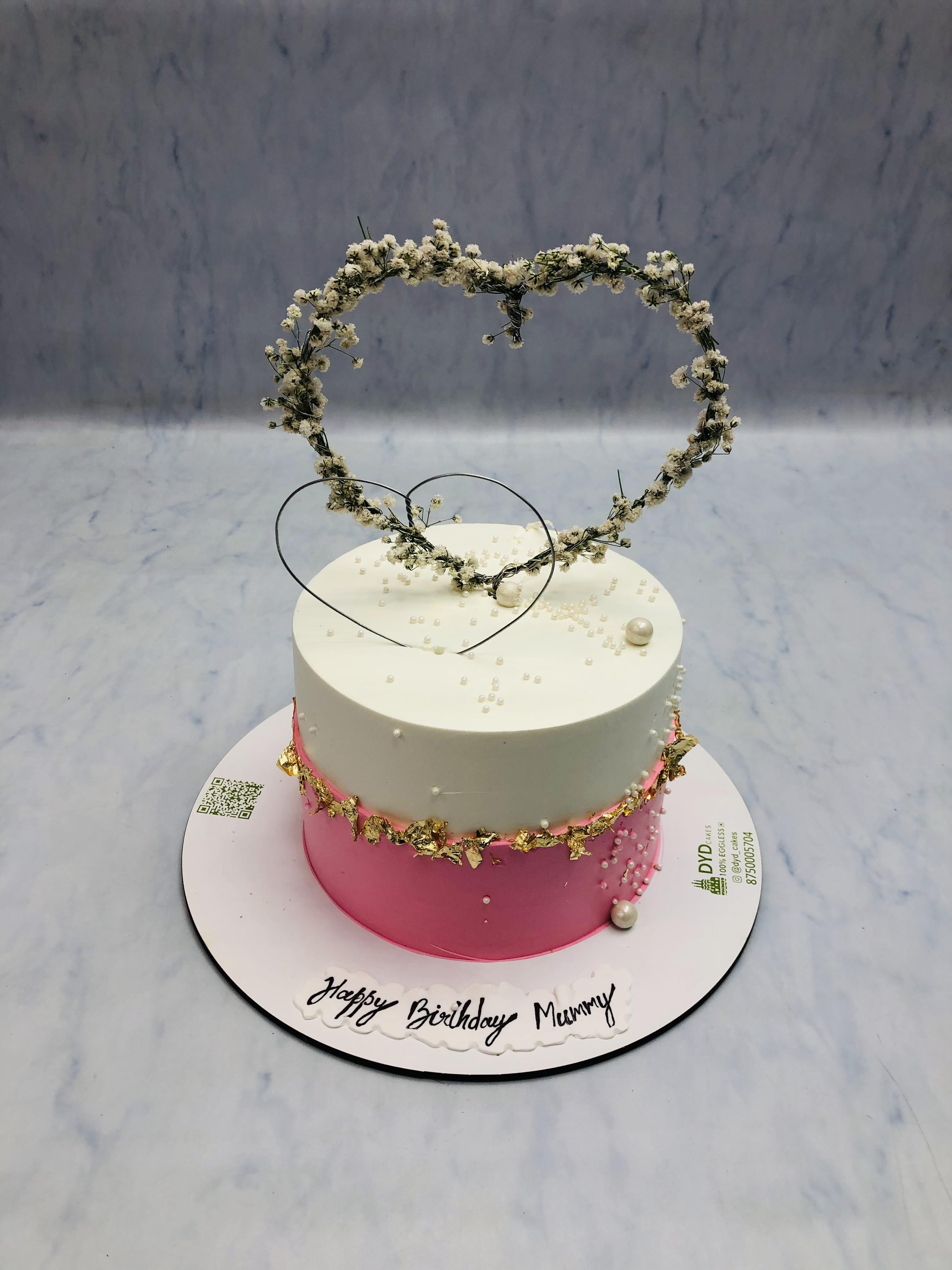 Lighting Heart Floral Pink White Cake