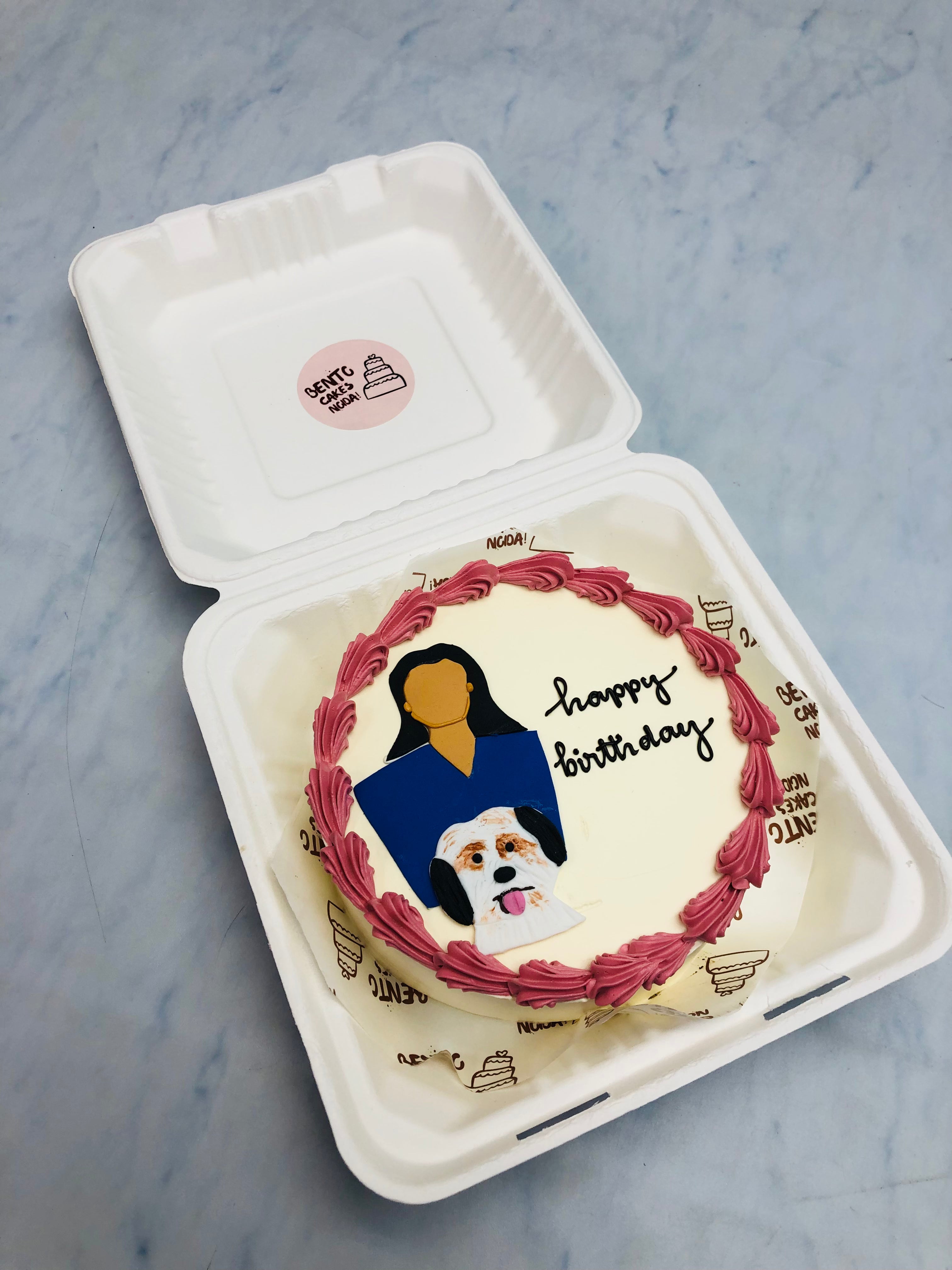 White Dog Birthday Theme Bento Cake