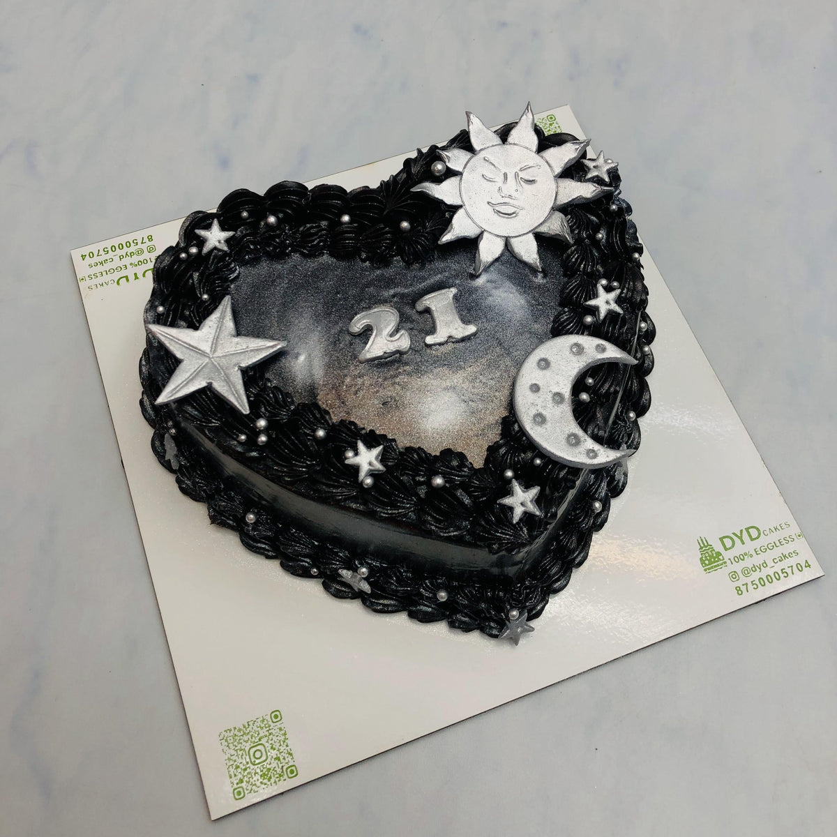 Black Heart Cake with Silver Stars