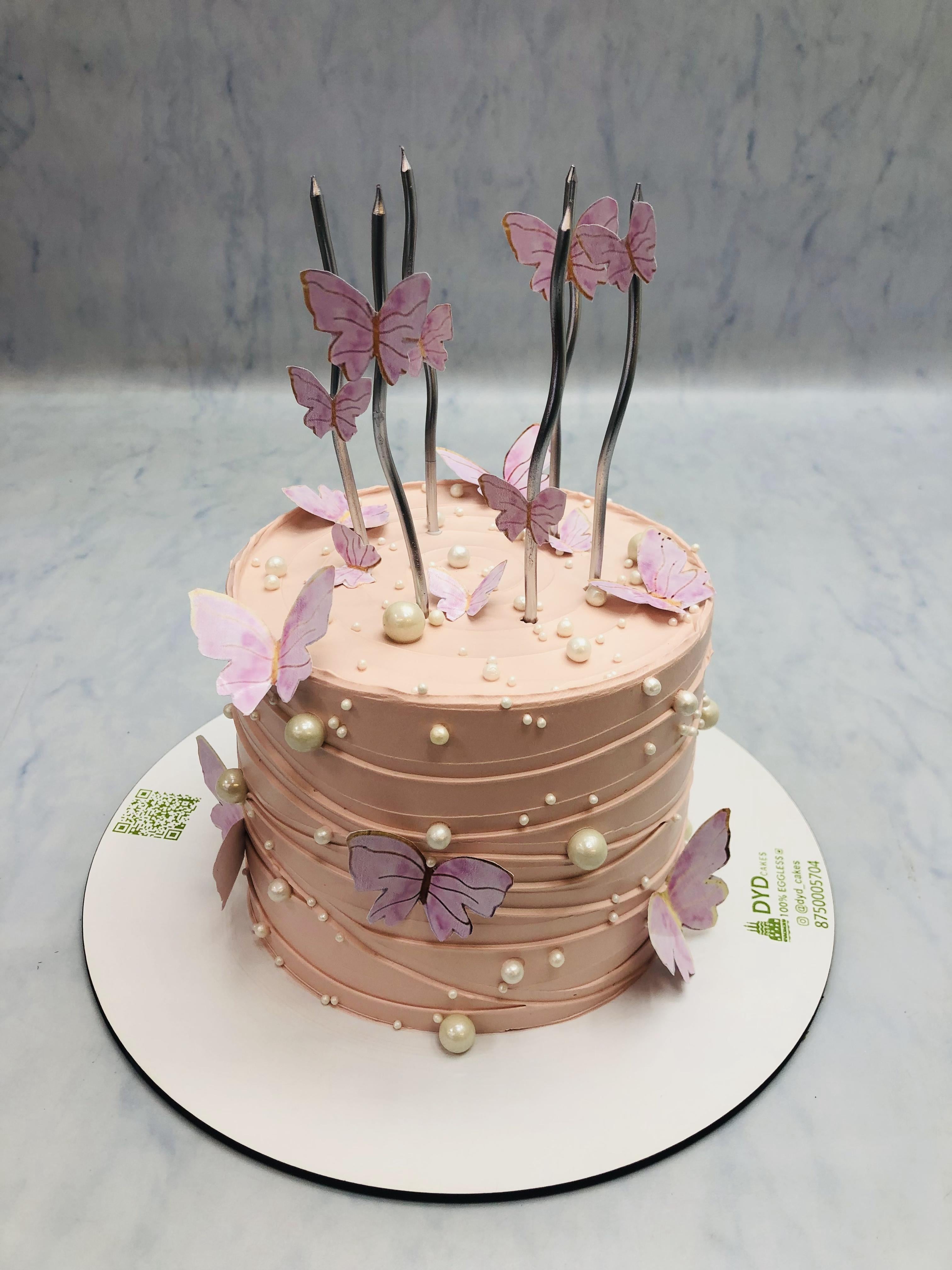 Peach Color Beautiful Butterflies Cake
