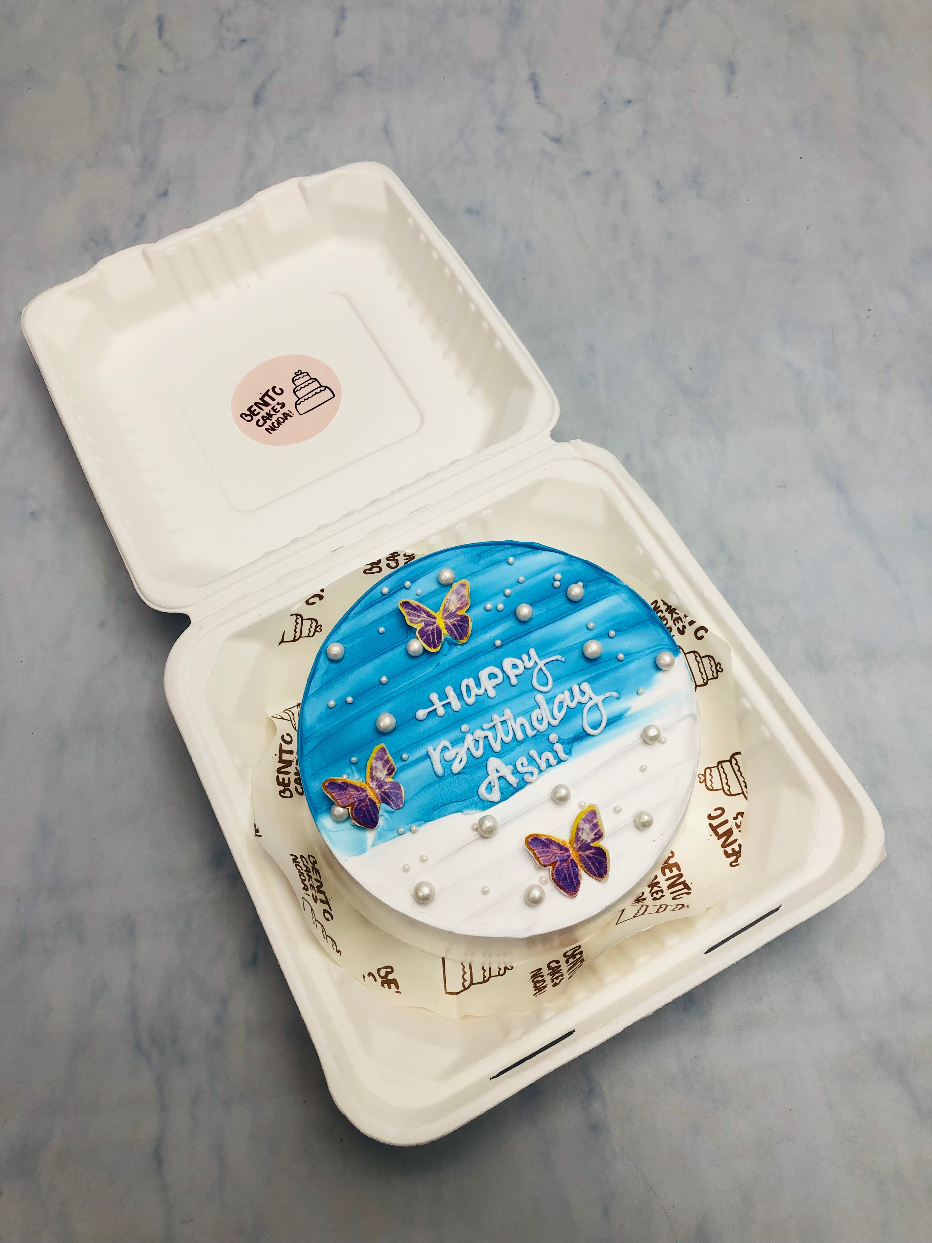 Blue White Aesthetic Bento Cake