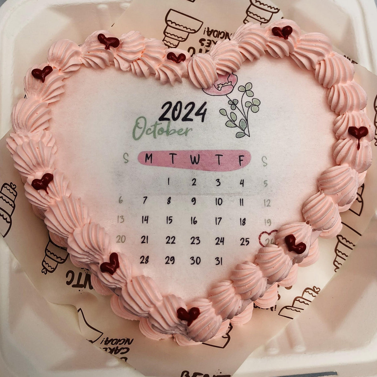 Calendar Heart Theme Fire Cake