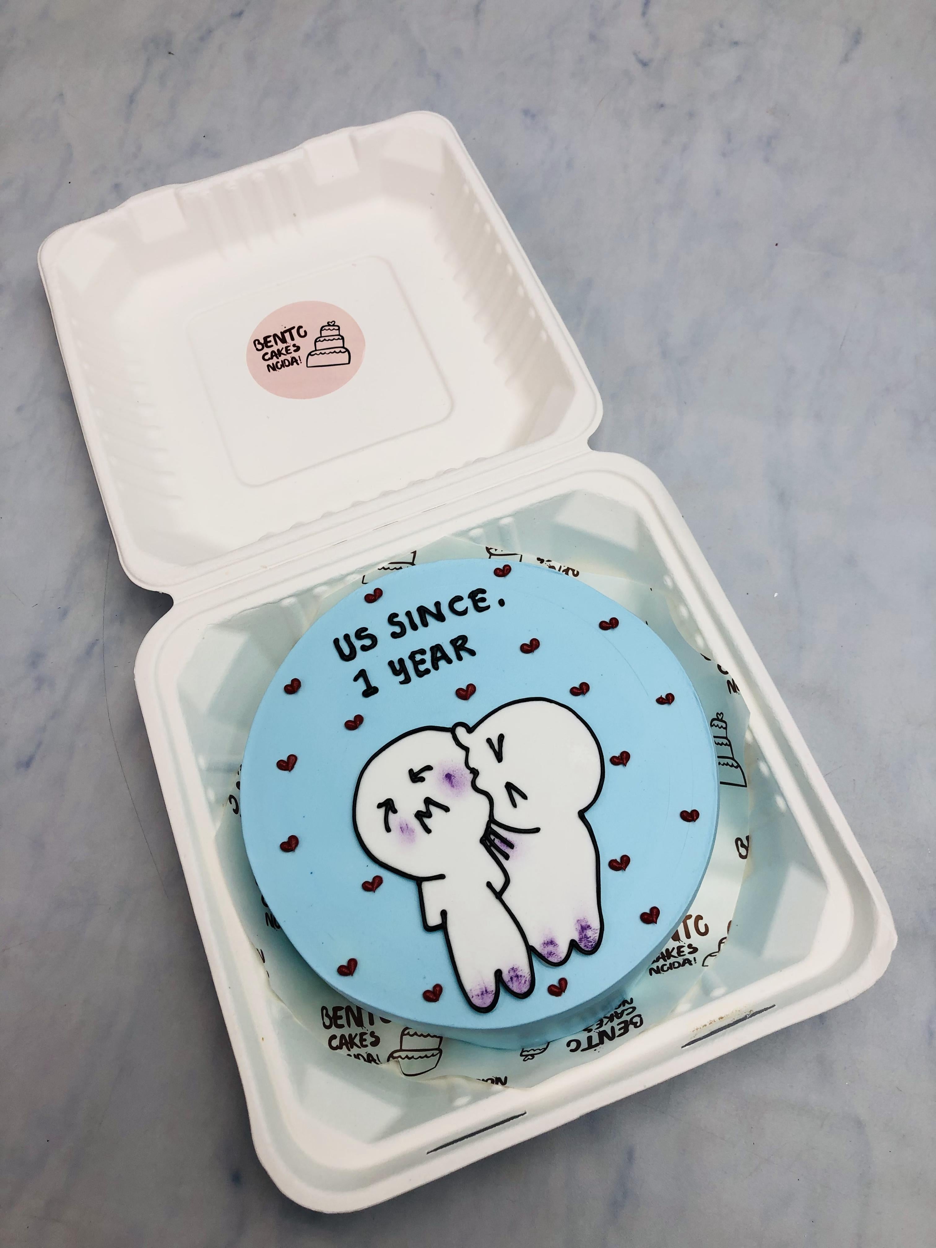 Cartoon Anniversary Theme blue Bento Cake