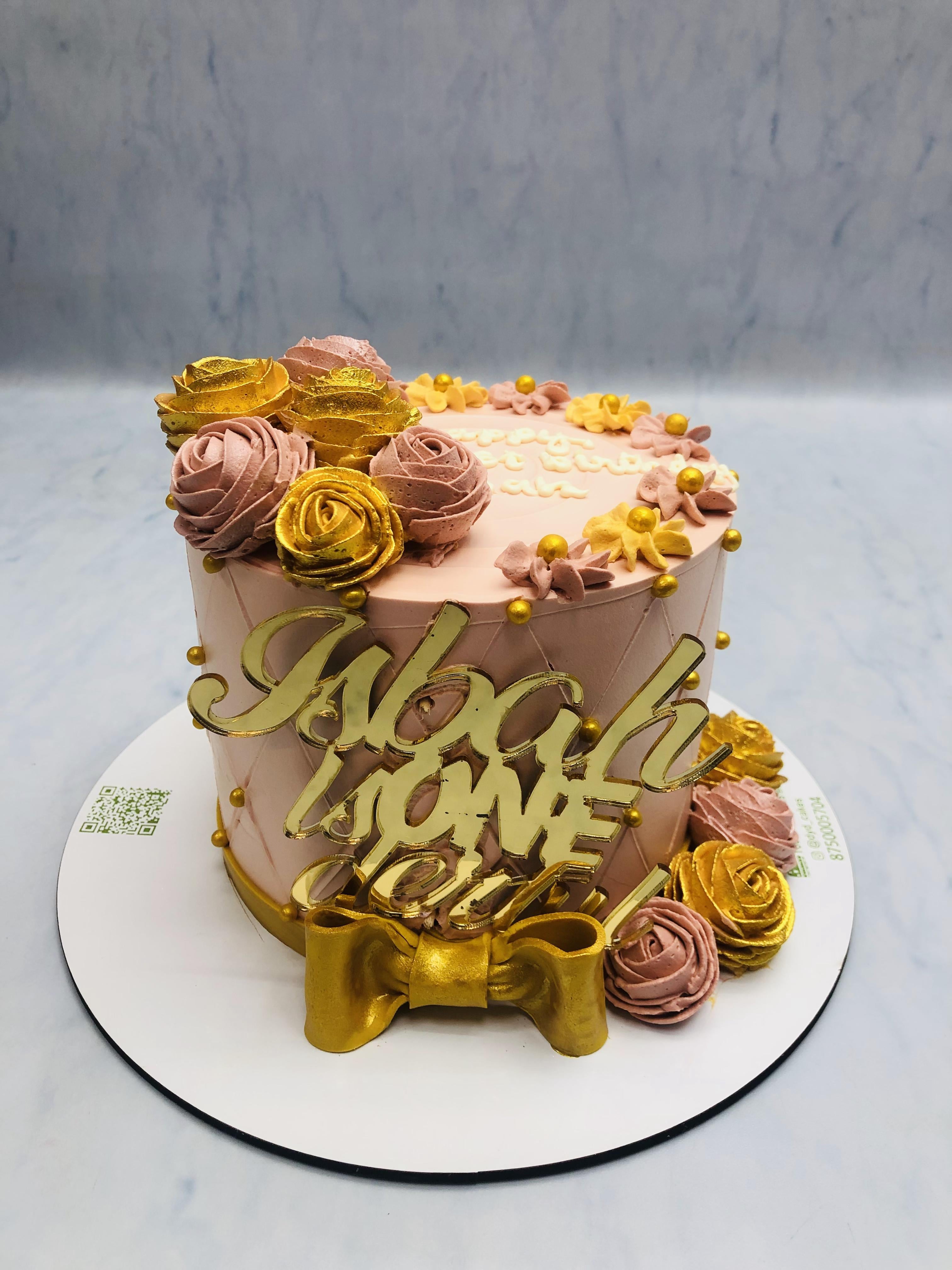 Golden Magenta Florals Girls Cake