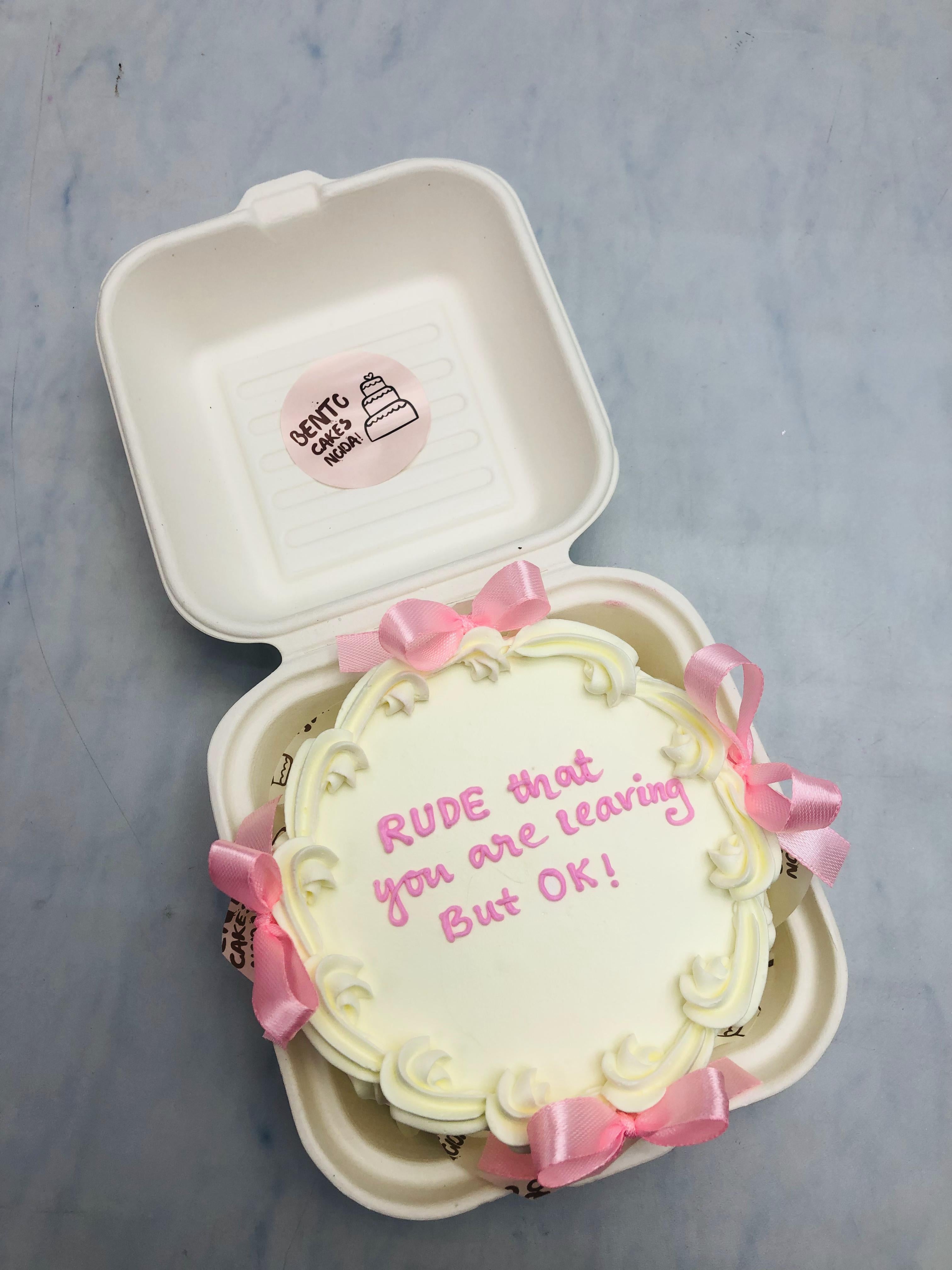 Custom Message White Pink Bow Bento Cake