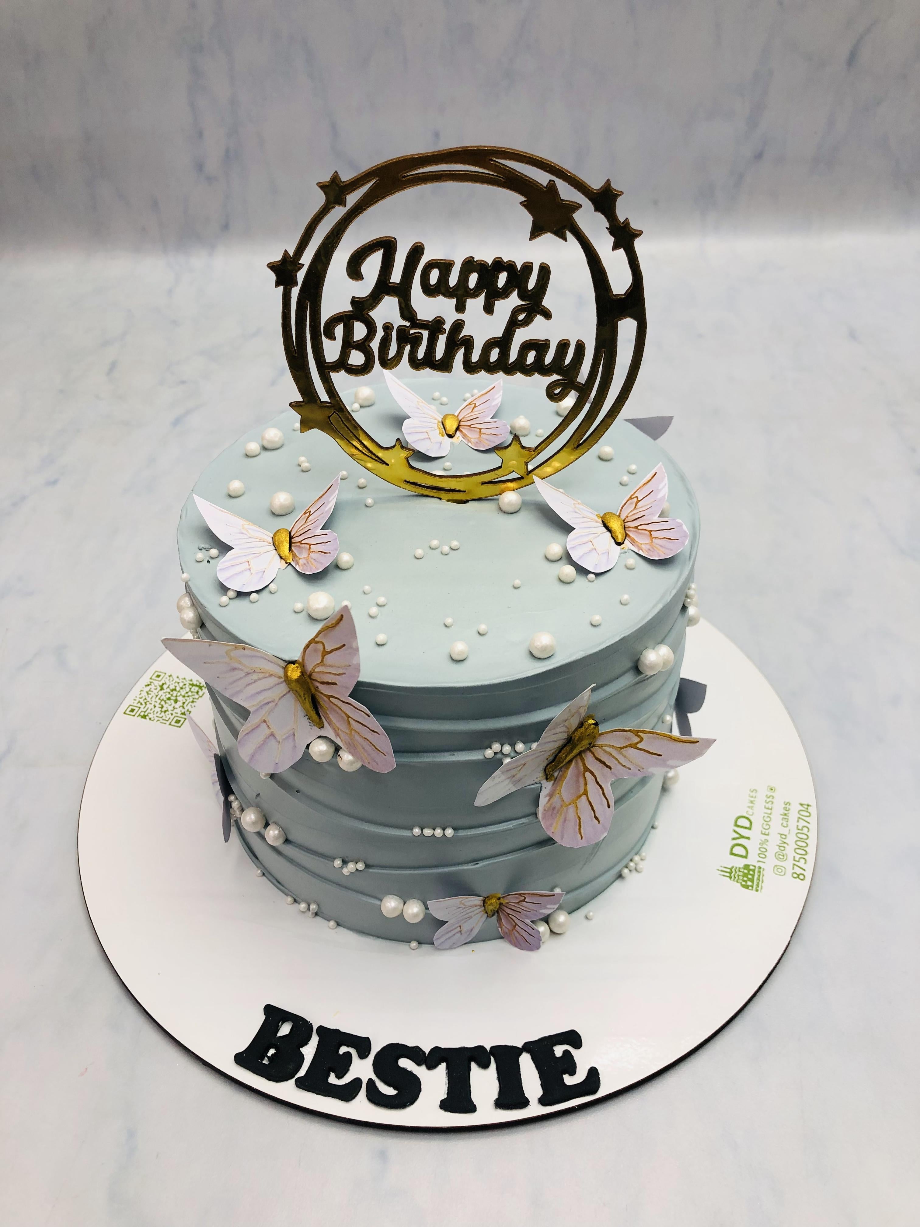Vintage Light Grey Butterfly Cake