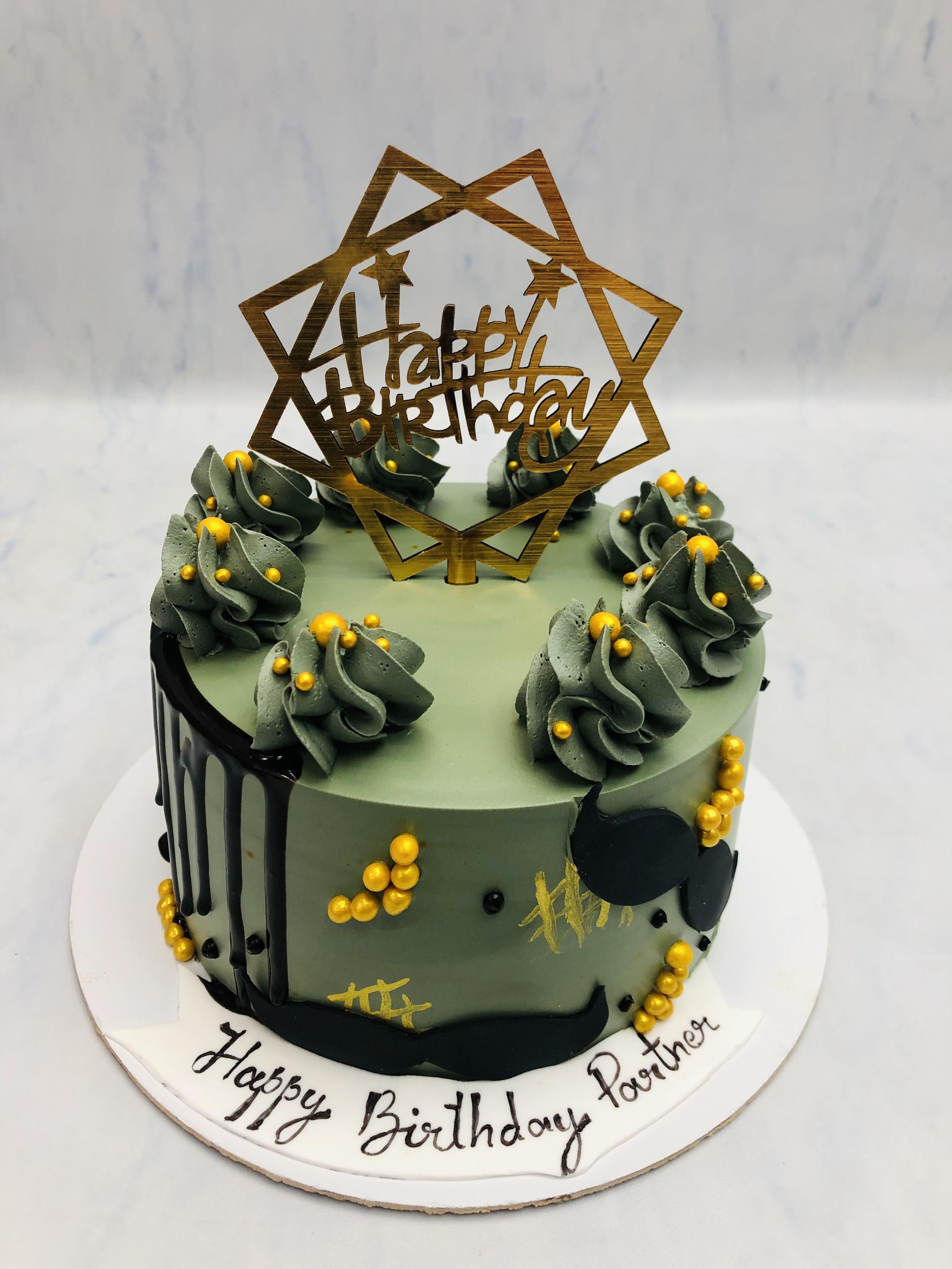 Dark Green Men's Birthday Cake