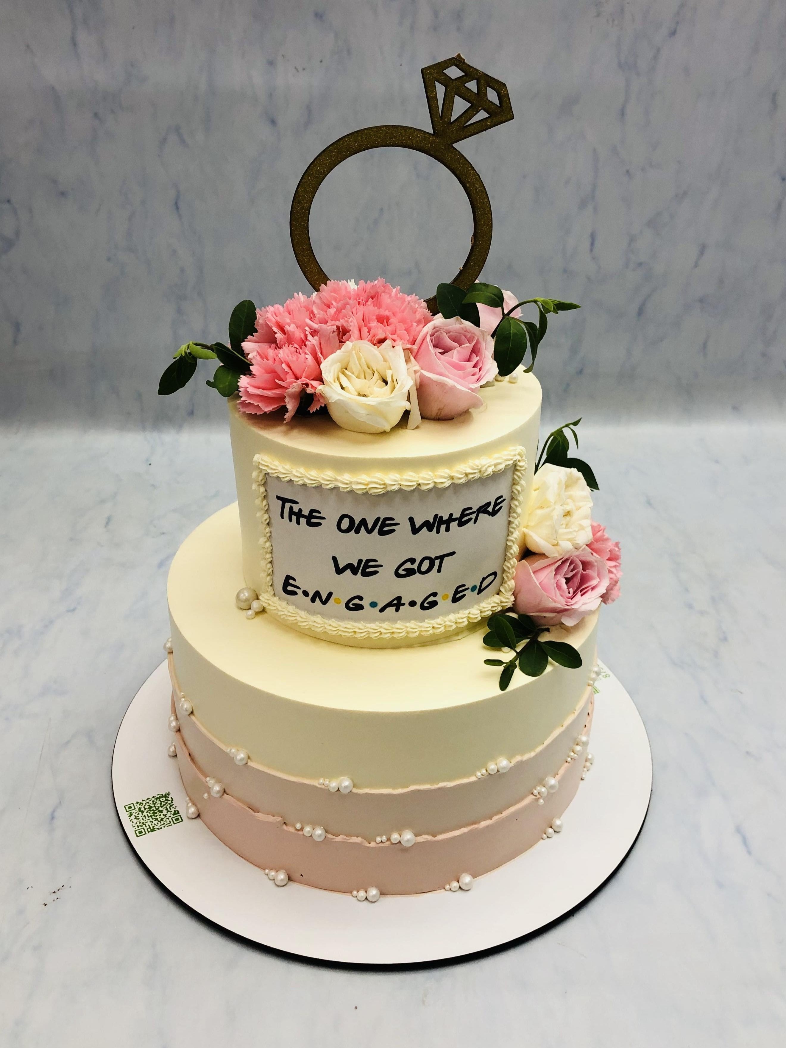Beautiful Floral Engagement Cake