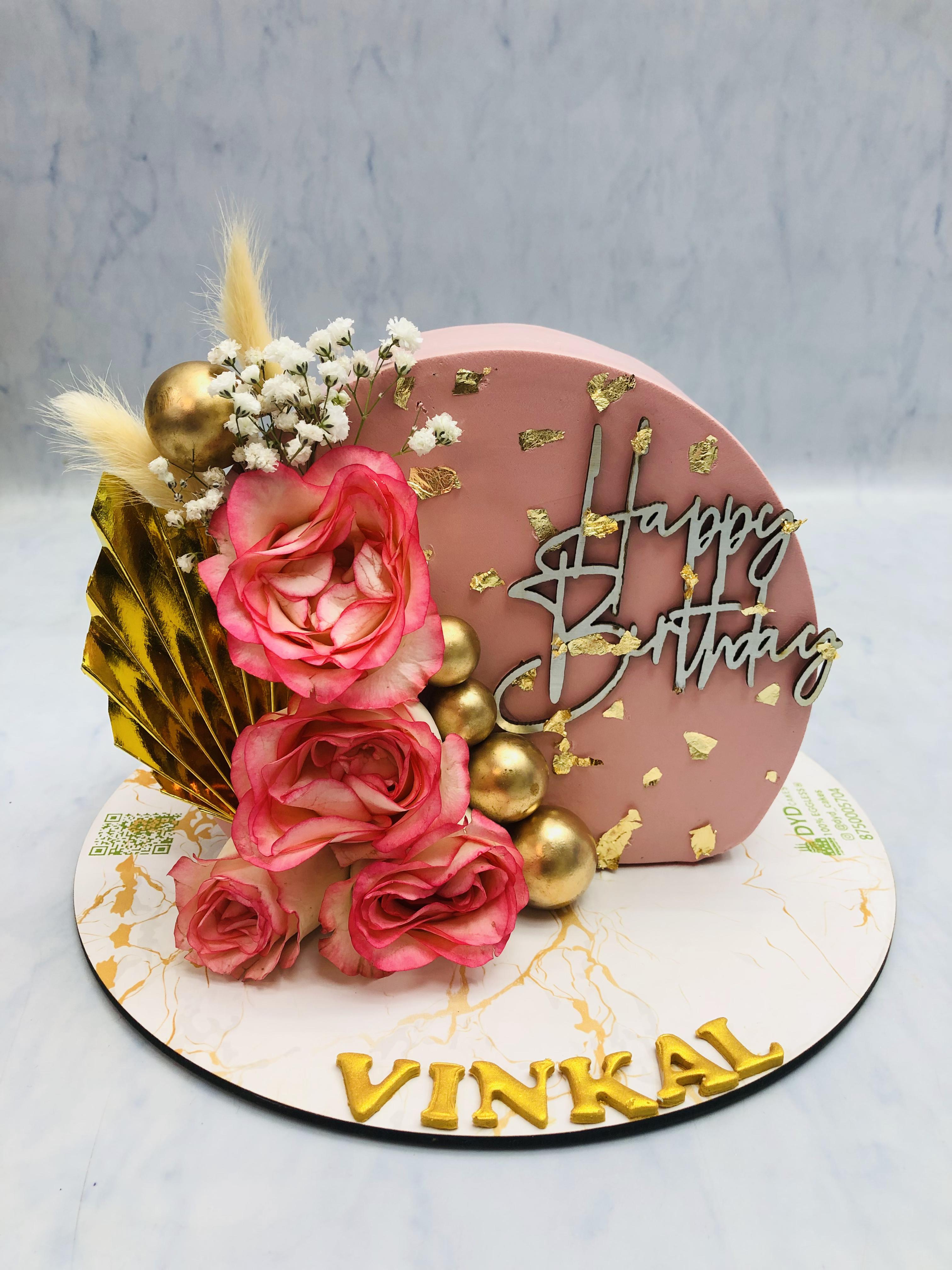 Pink Roses Theme Half Cake