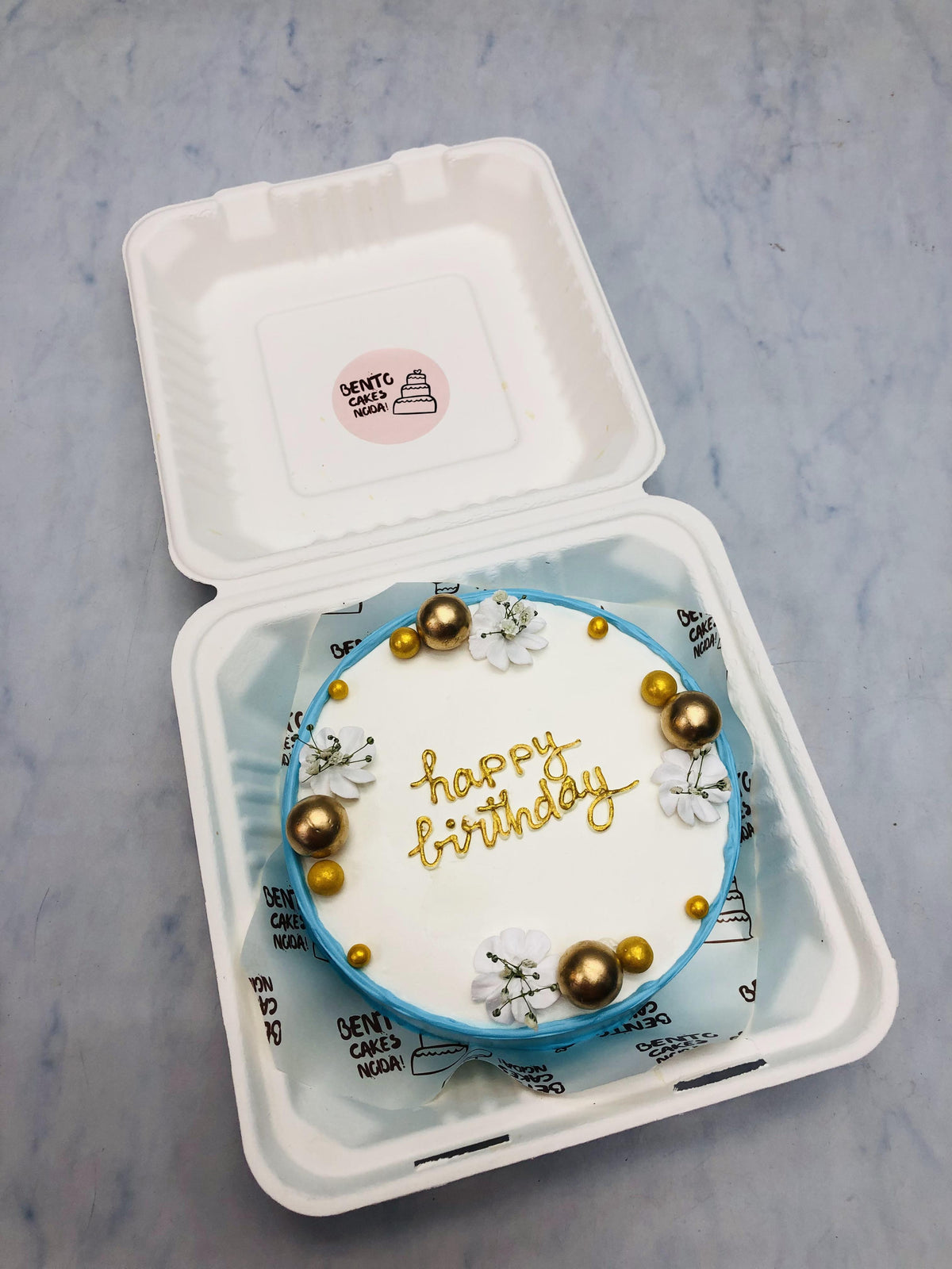 Aesthetic Blue golden Bento Cake