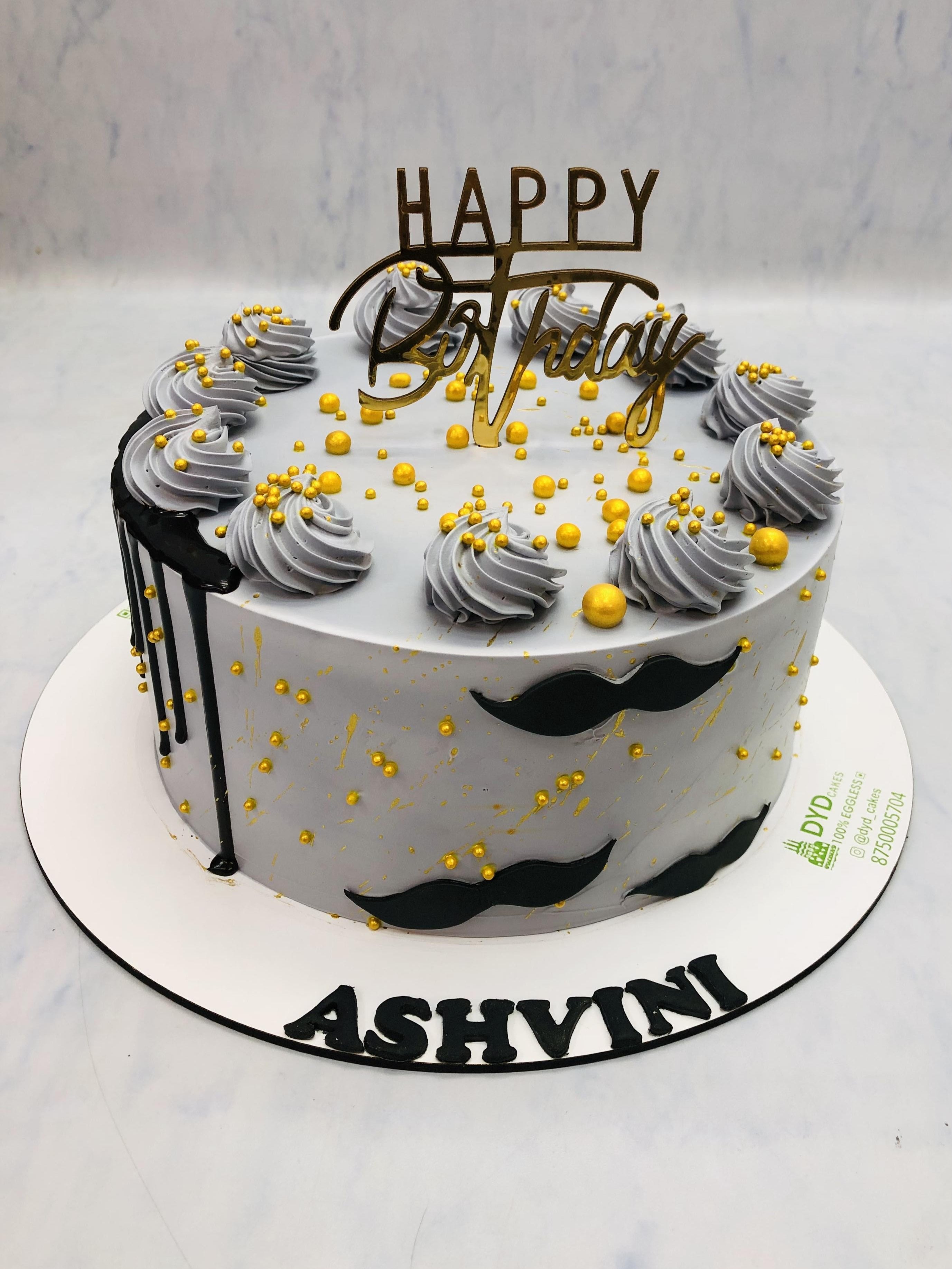 Grey Black Aesthetic Birthday Cake