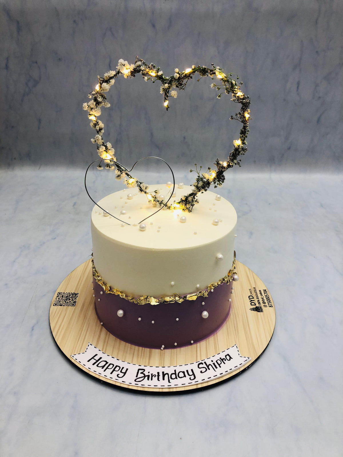 Lighting Heart Floral Purple White Cake