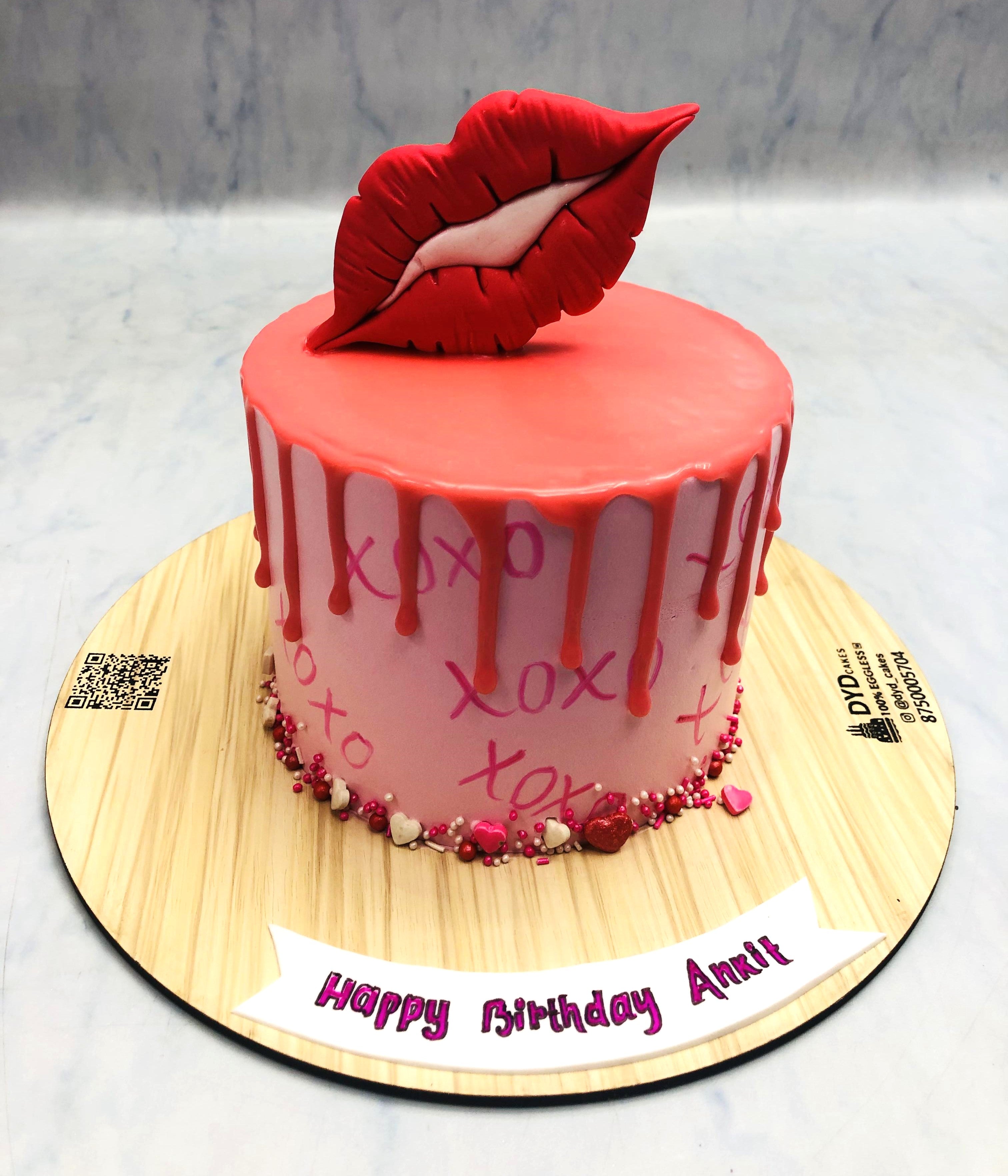 Red Lips Theme Pink Cake