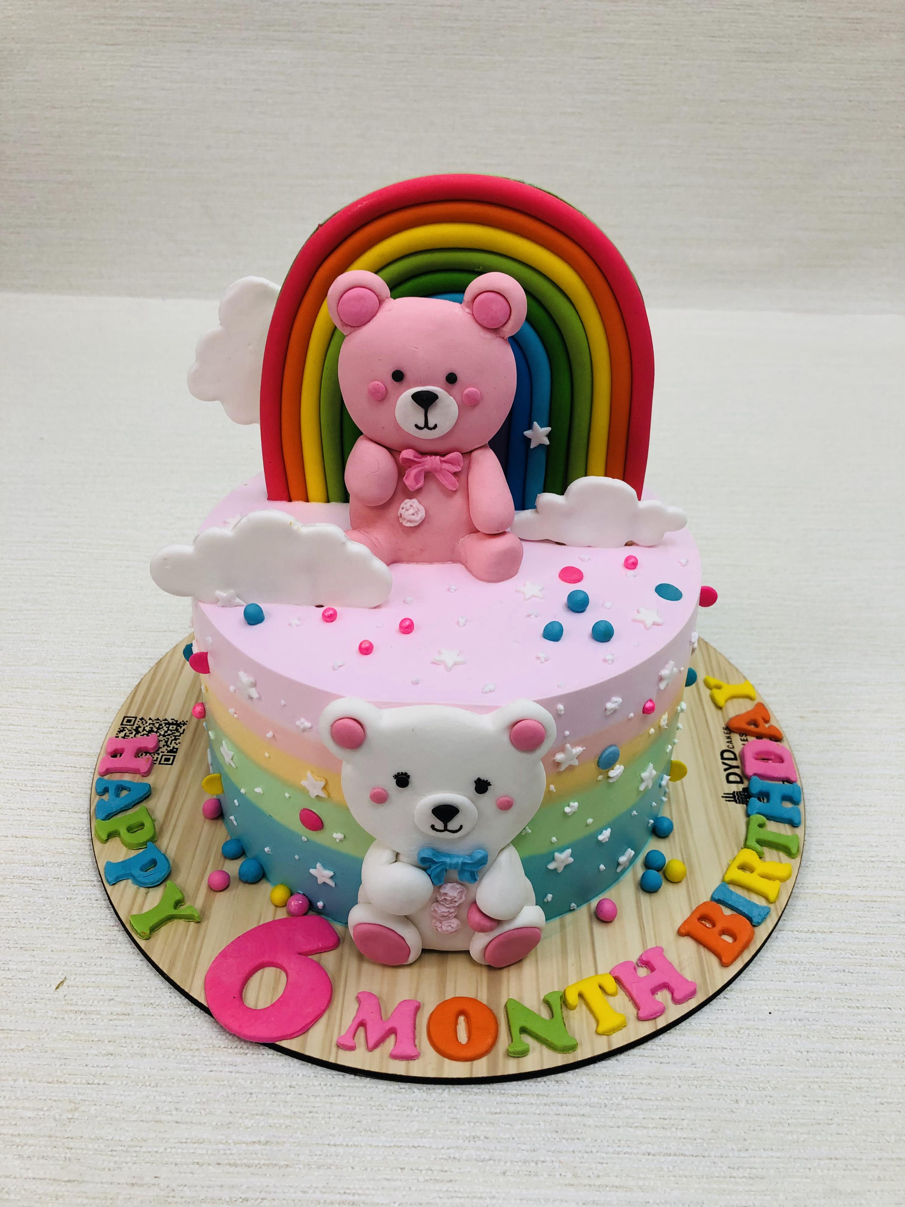 Rainbow Teddy Baby Birthday Cake