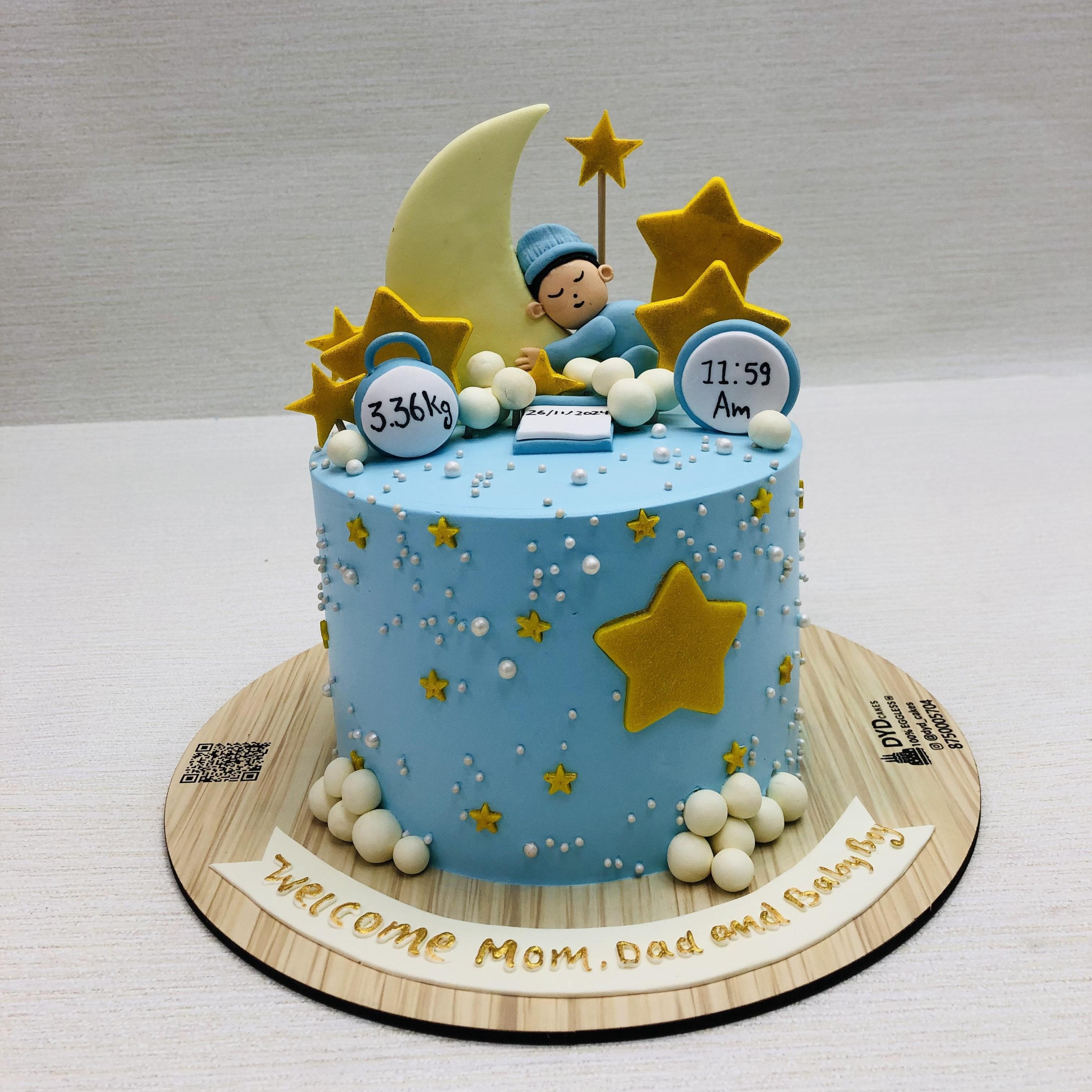 Showing New Born Baby Blue Cake