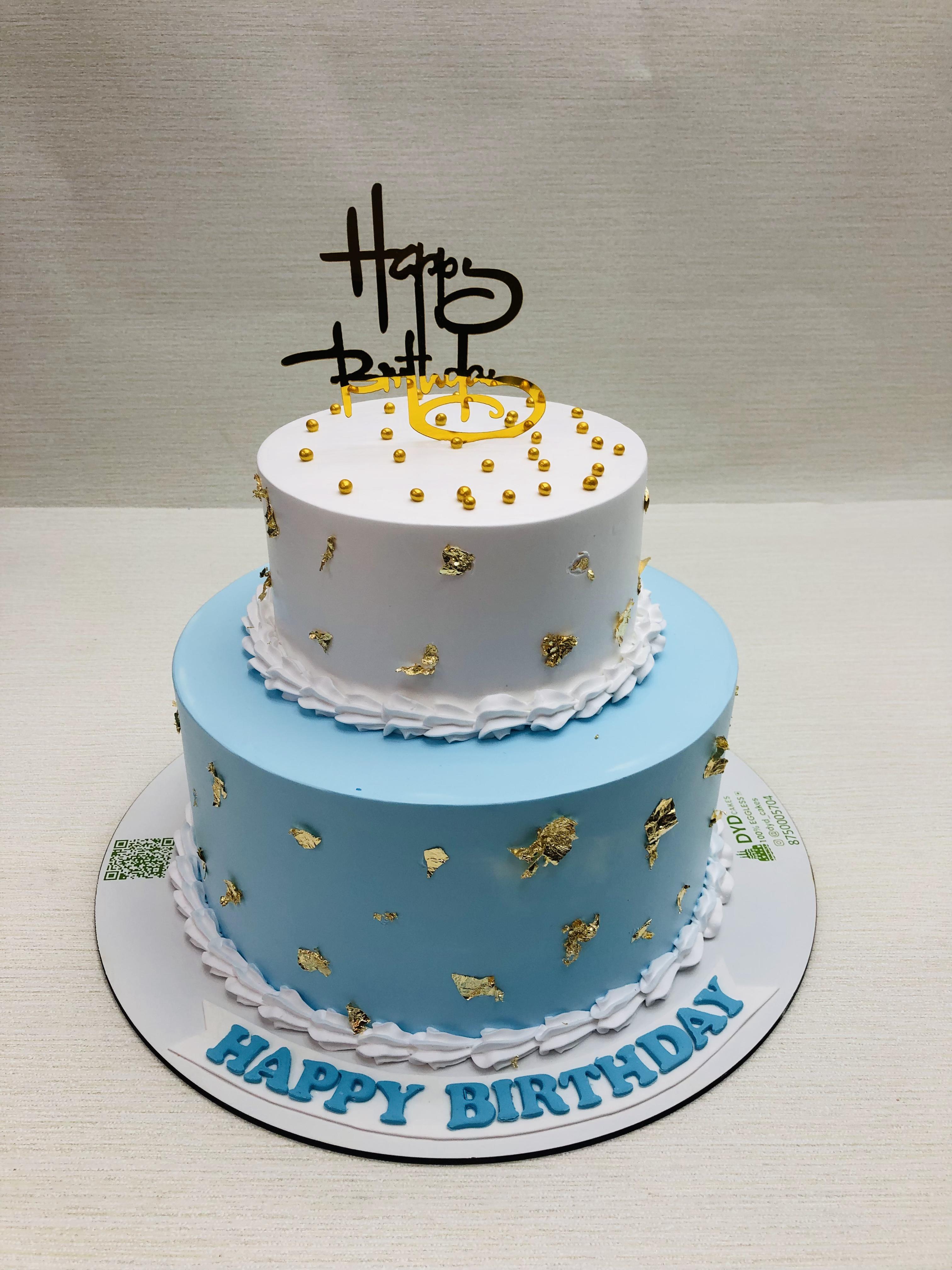 White Blue Basic Birthday Cake