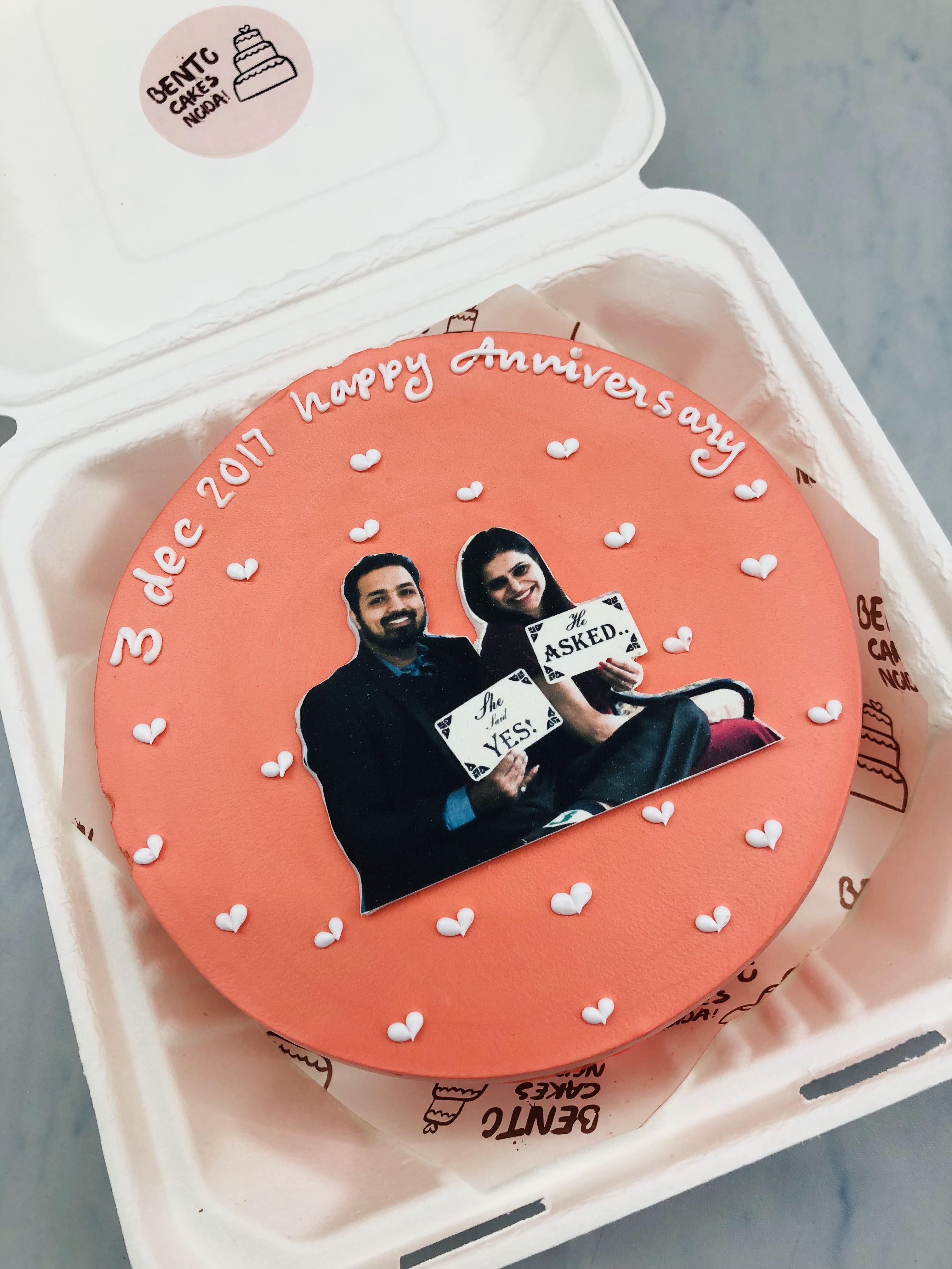 Peach Color Anniversary Bento Cake