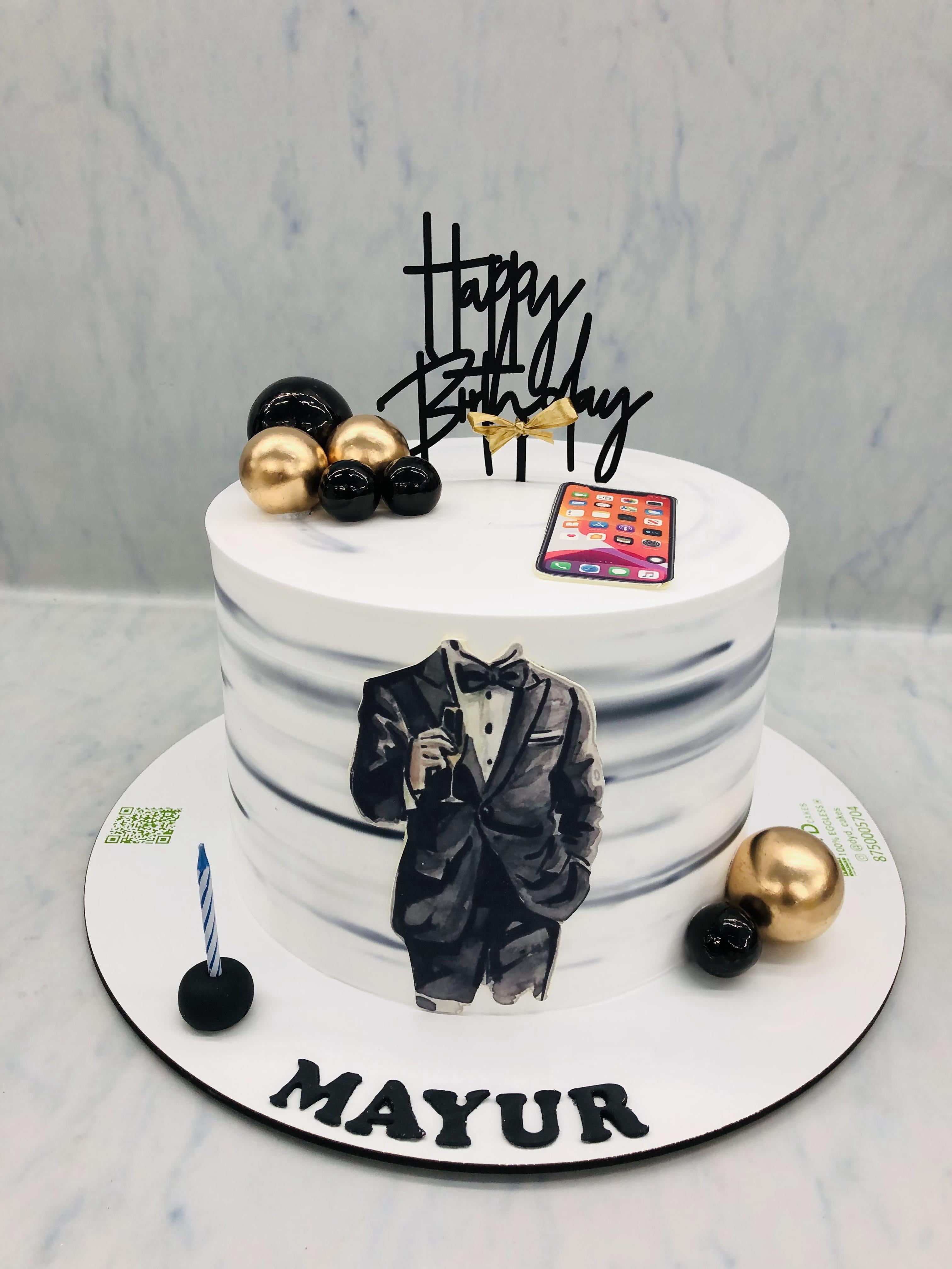 Vintage White Black Men's Theme Cake