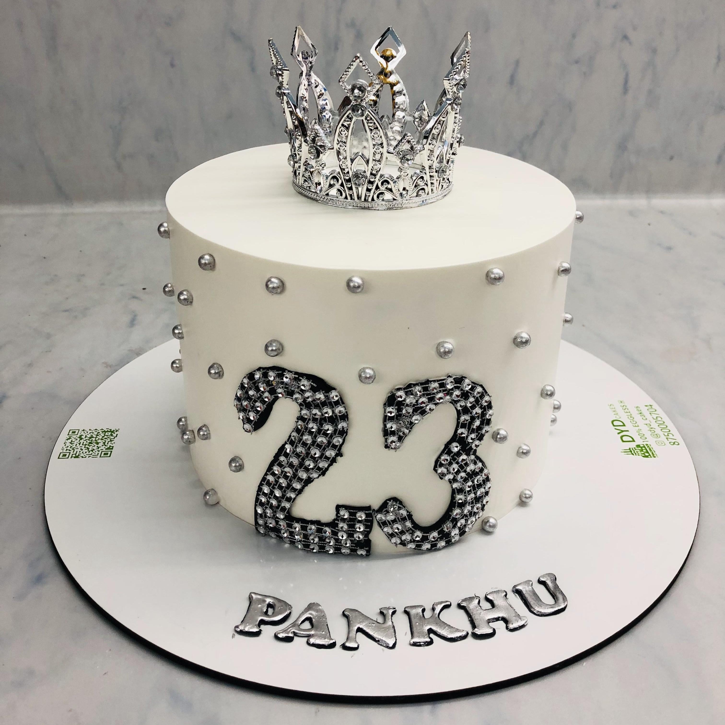 Silver Crown Theme White Birthday Cake