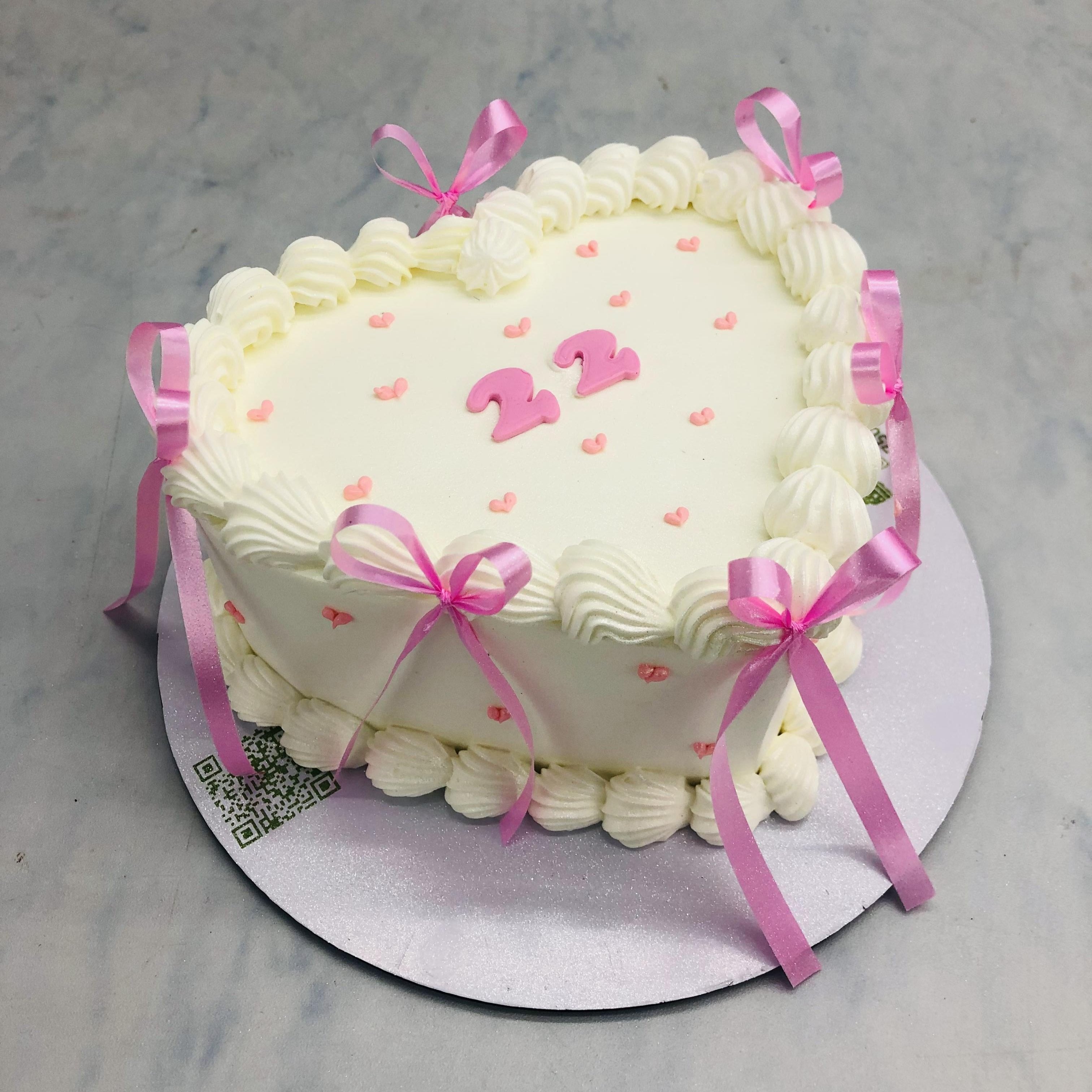 White Pink Heart Shape Cake