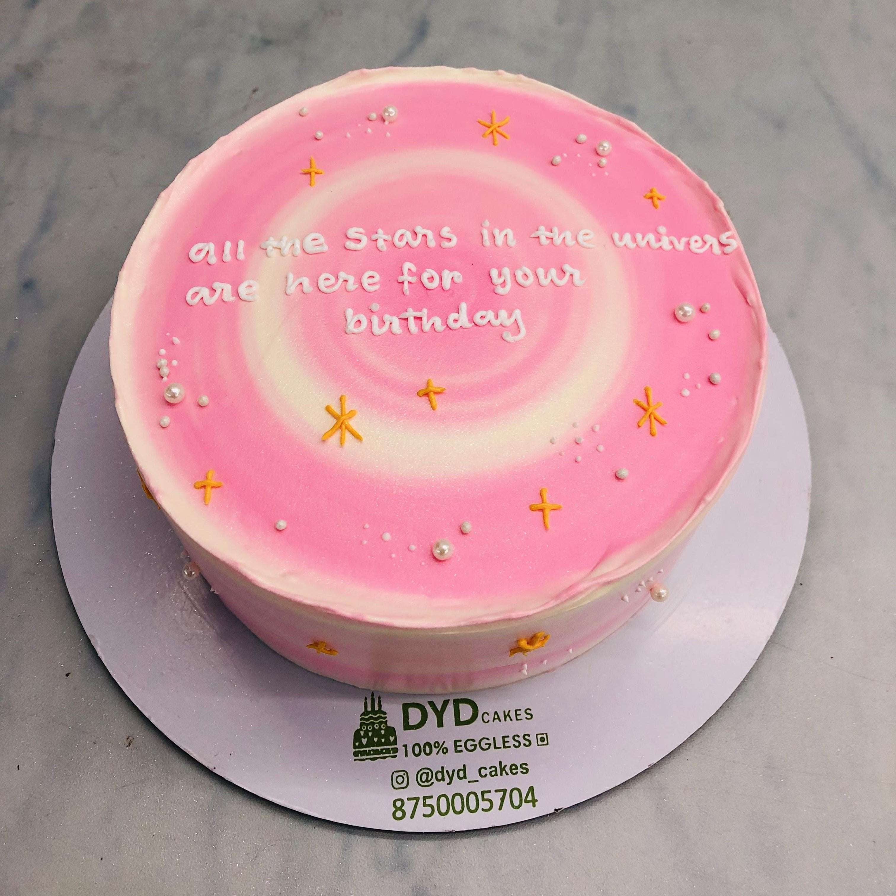 White Pink Stars Theme Birthday Cake