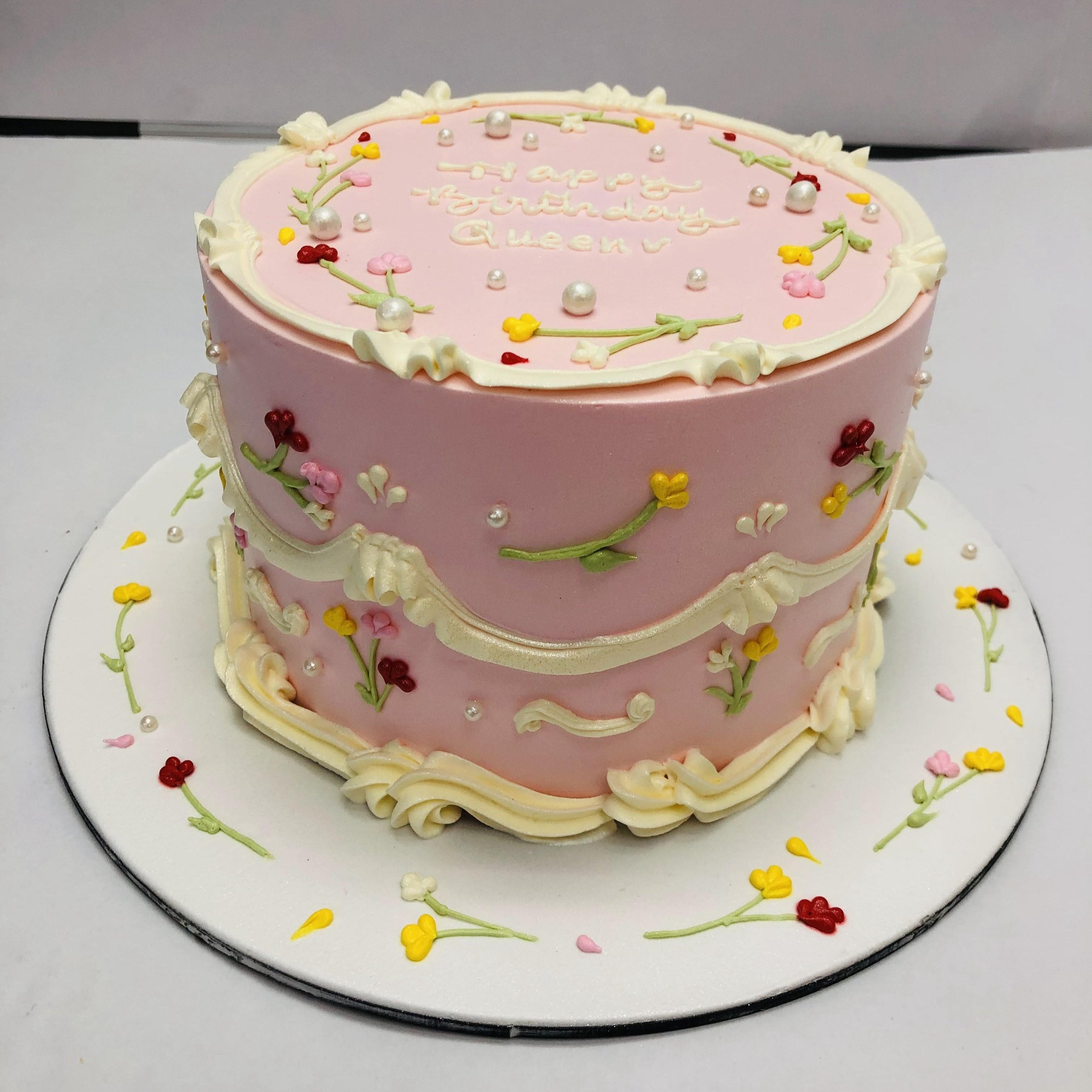 Aesthetic Flowers Design Birthday Cake