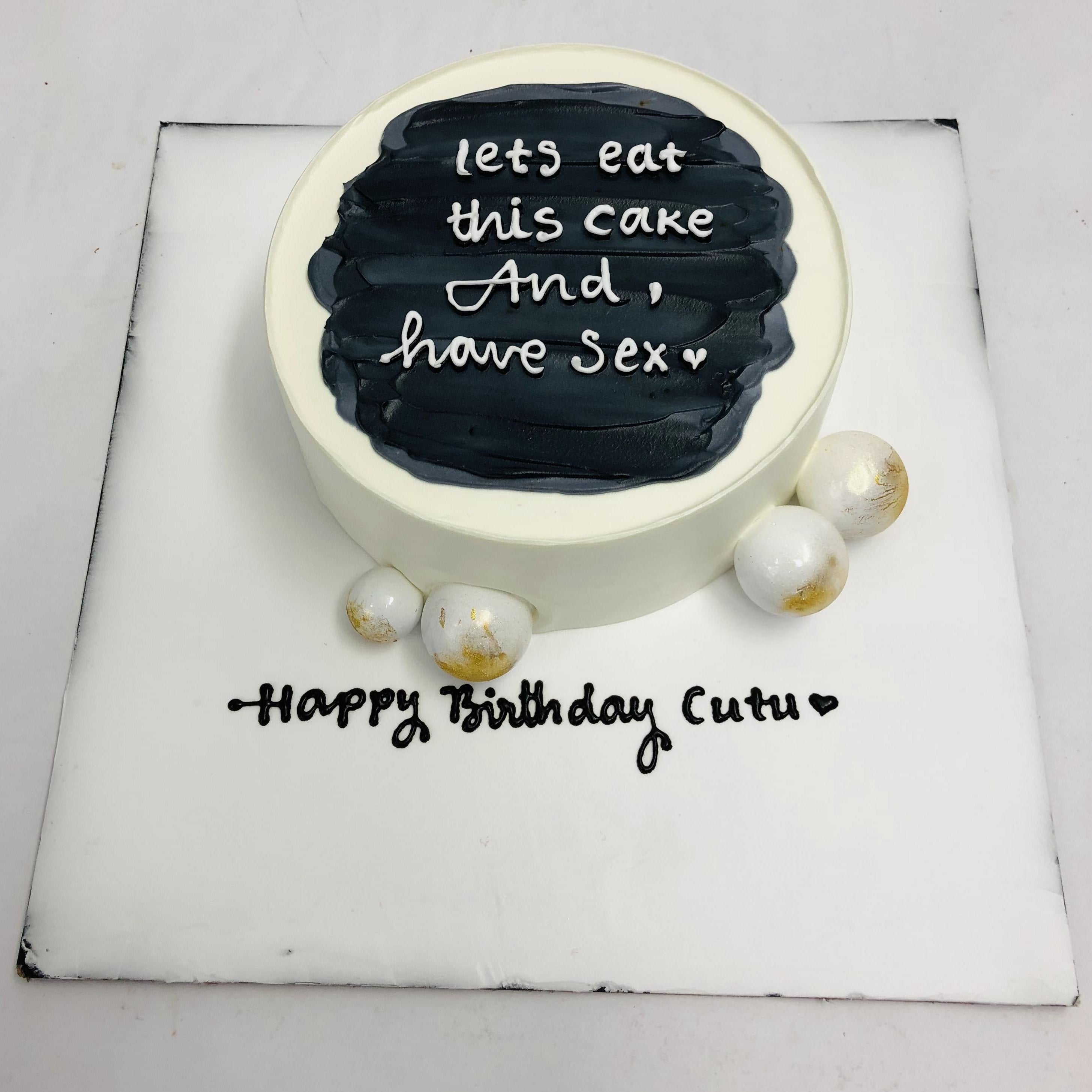 Custom Message Black White Cake