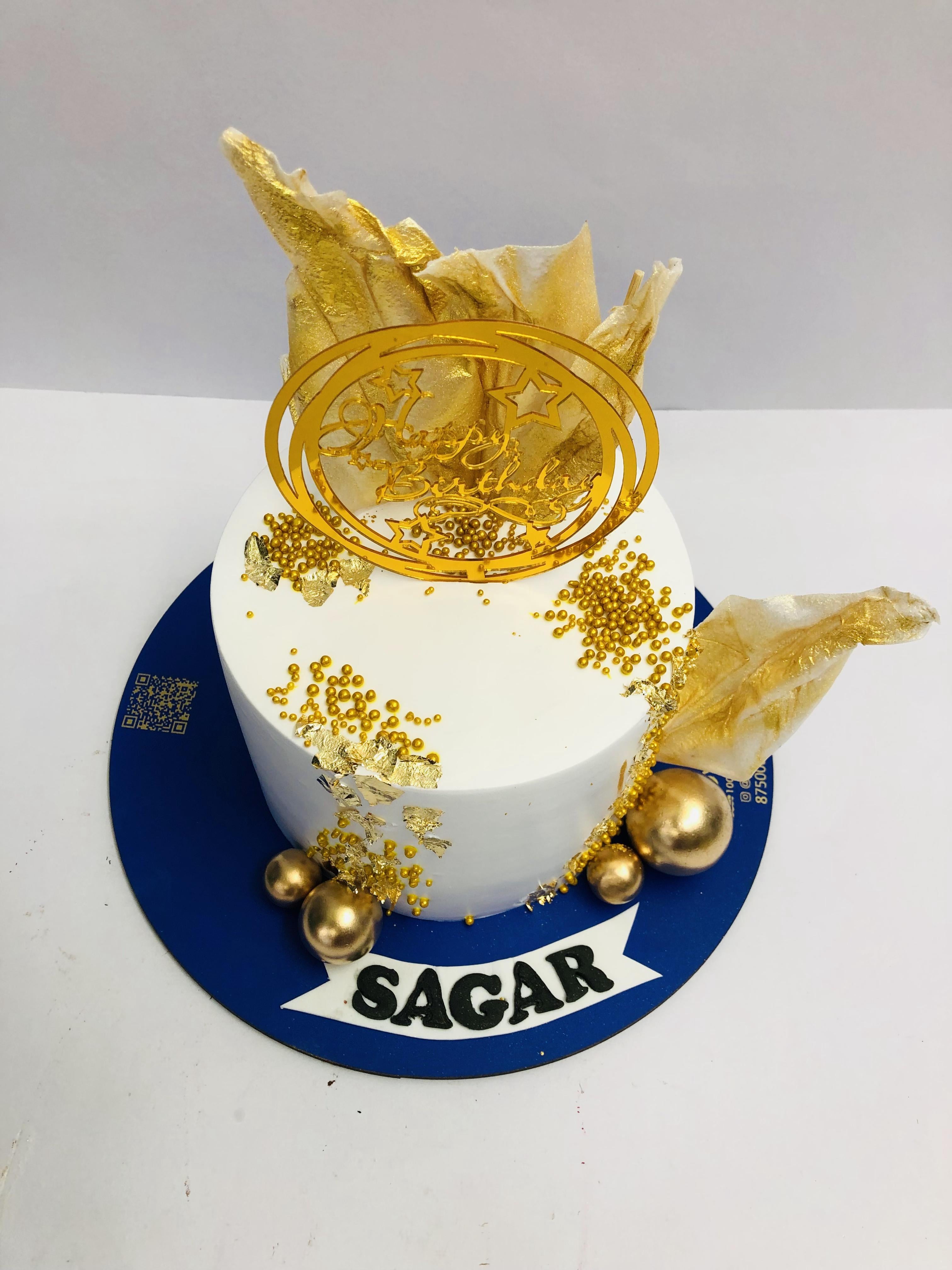 Men's Theme White Golden Beautiful Cake